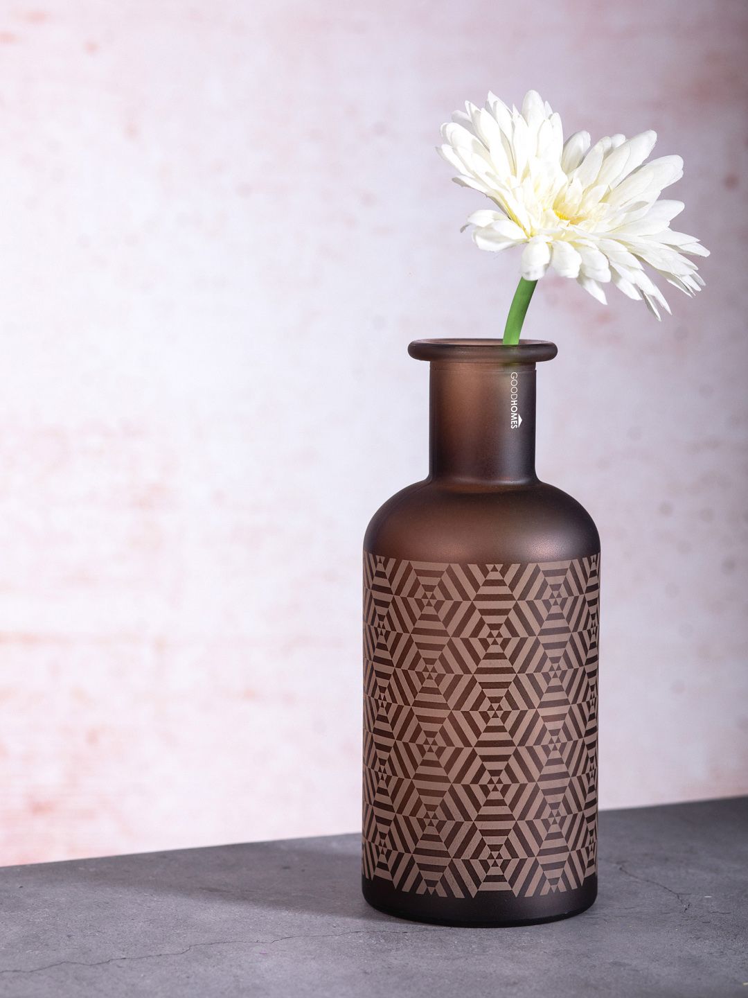 GOODHOMES Brown Glass Geometric Print Flower Vase Price in India