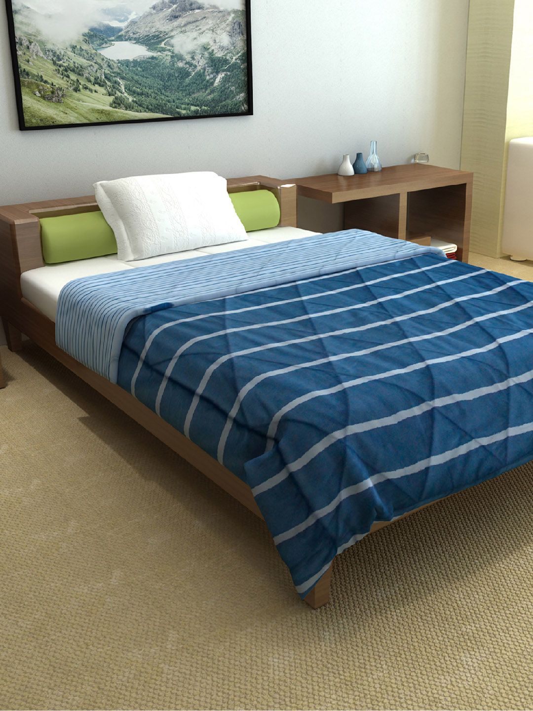 Divine Casa White & Blue Striped Microfiber Mild Winter 120 GSM Single Bed Comforter Price in India
