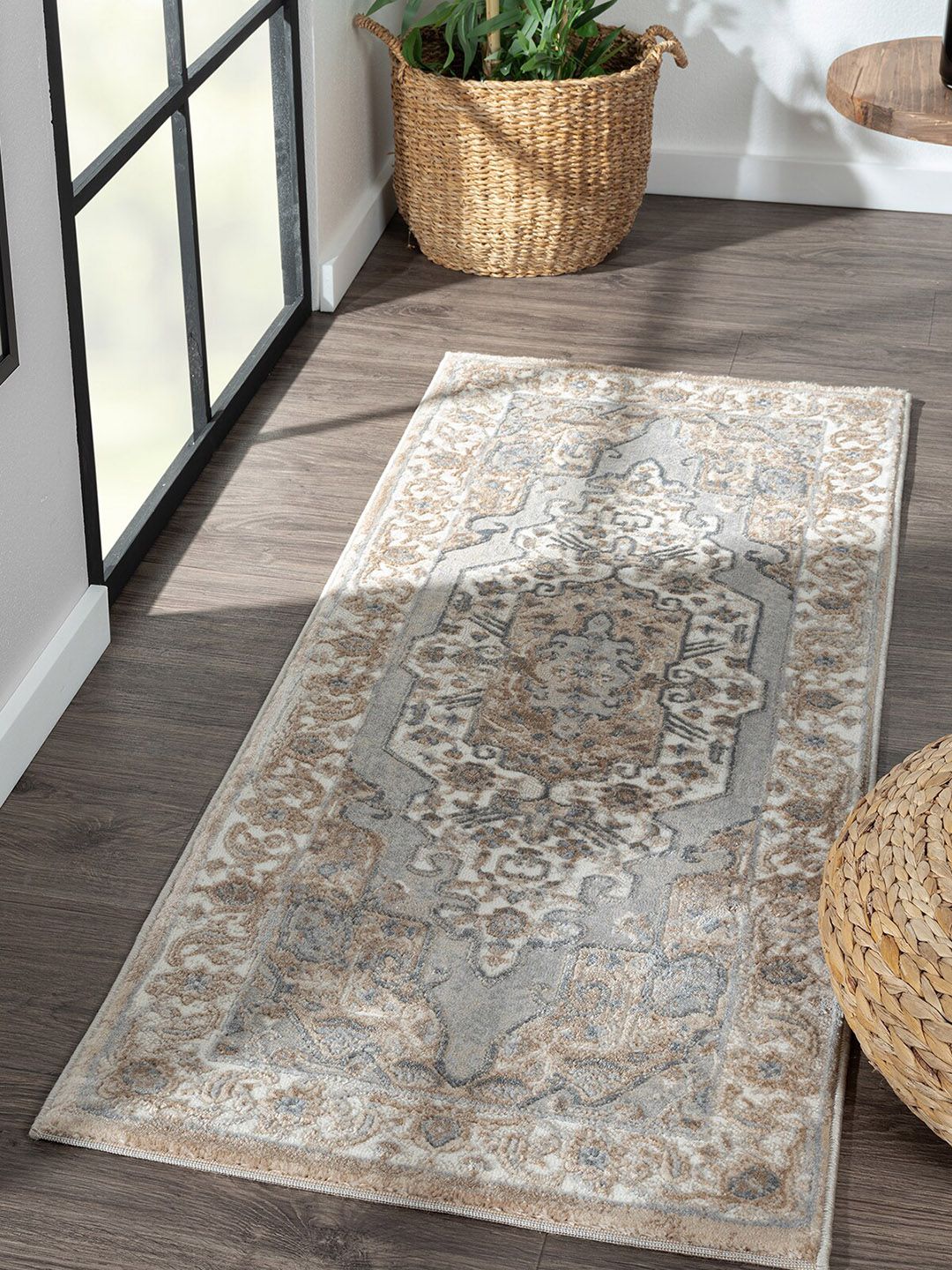 OBSESSIONS Grey & Beige Anti-static Polypropylene Floor Runner Price in India