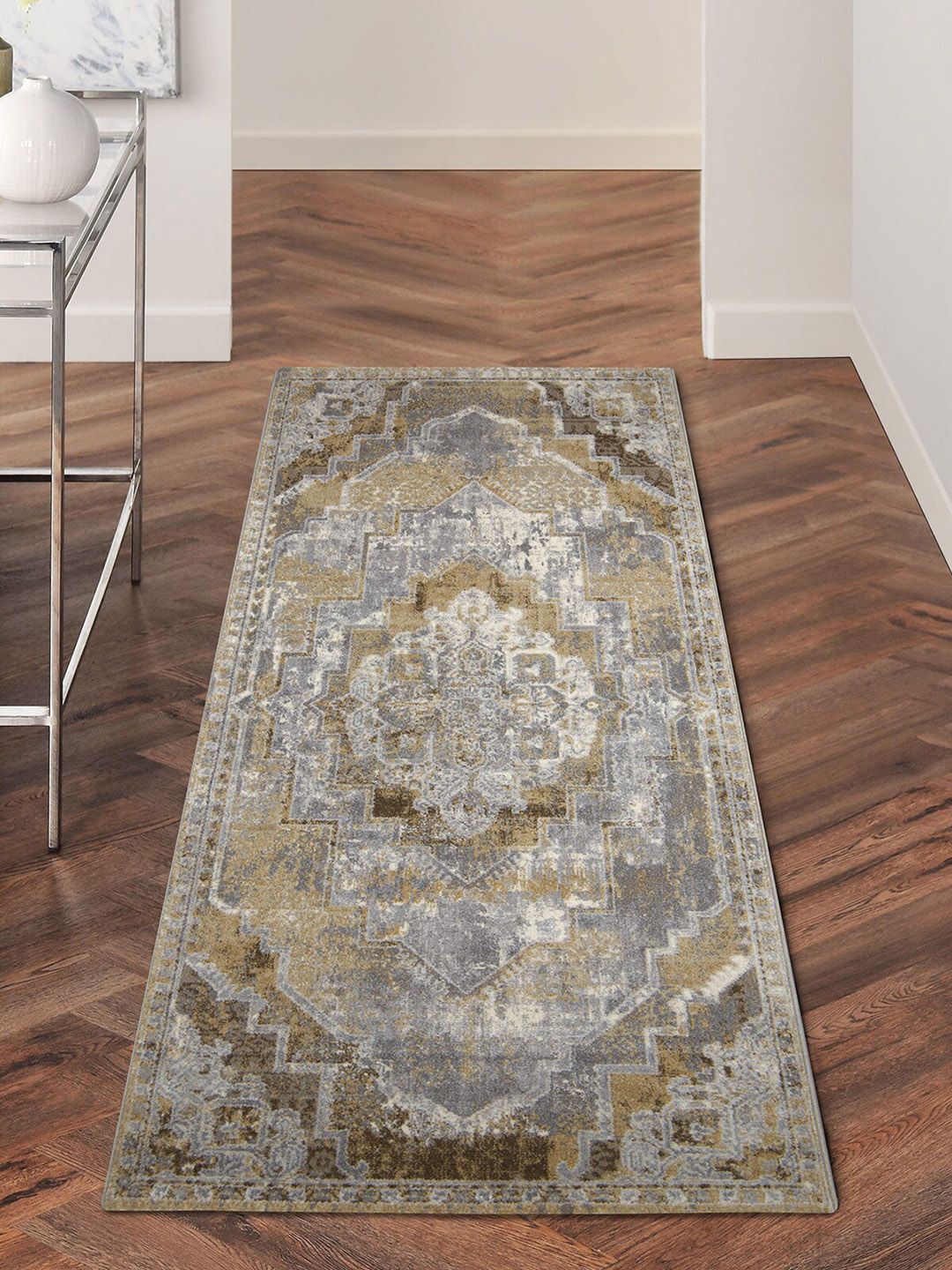 OBSESSIONS Grey Textured Anti-static Floor Runner Price in India