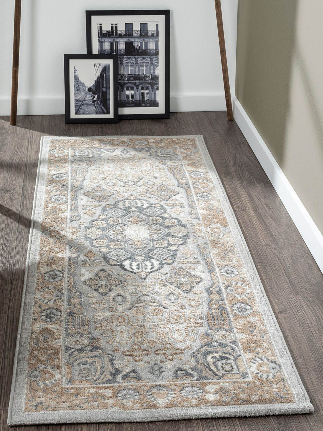 OBSESSIONS Grey & Beige Ethnic Motifs Anti-static Floor Runner Price in India