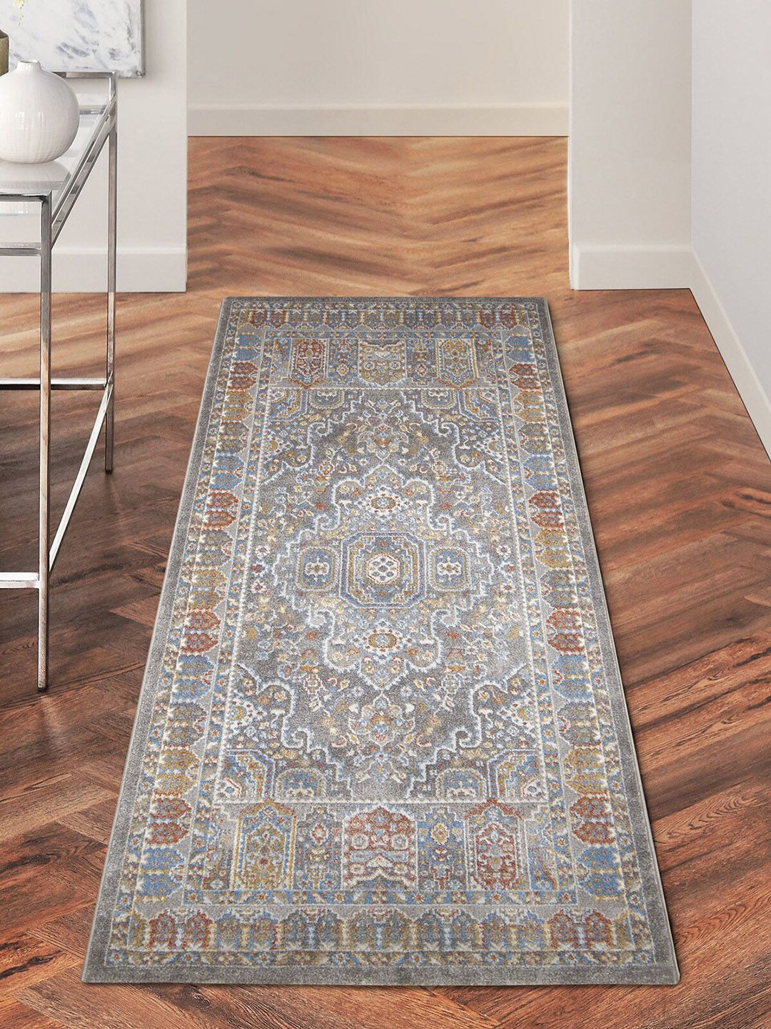 OBSESSIONS Grey & Rust Anti-Static Floor Runner Price in India