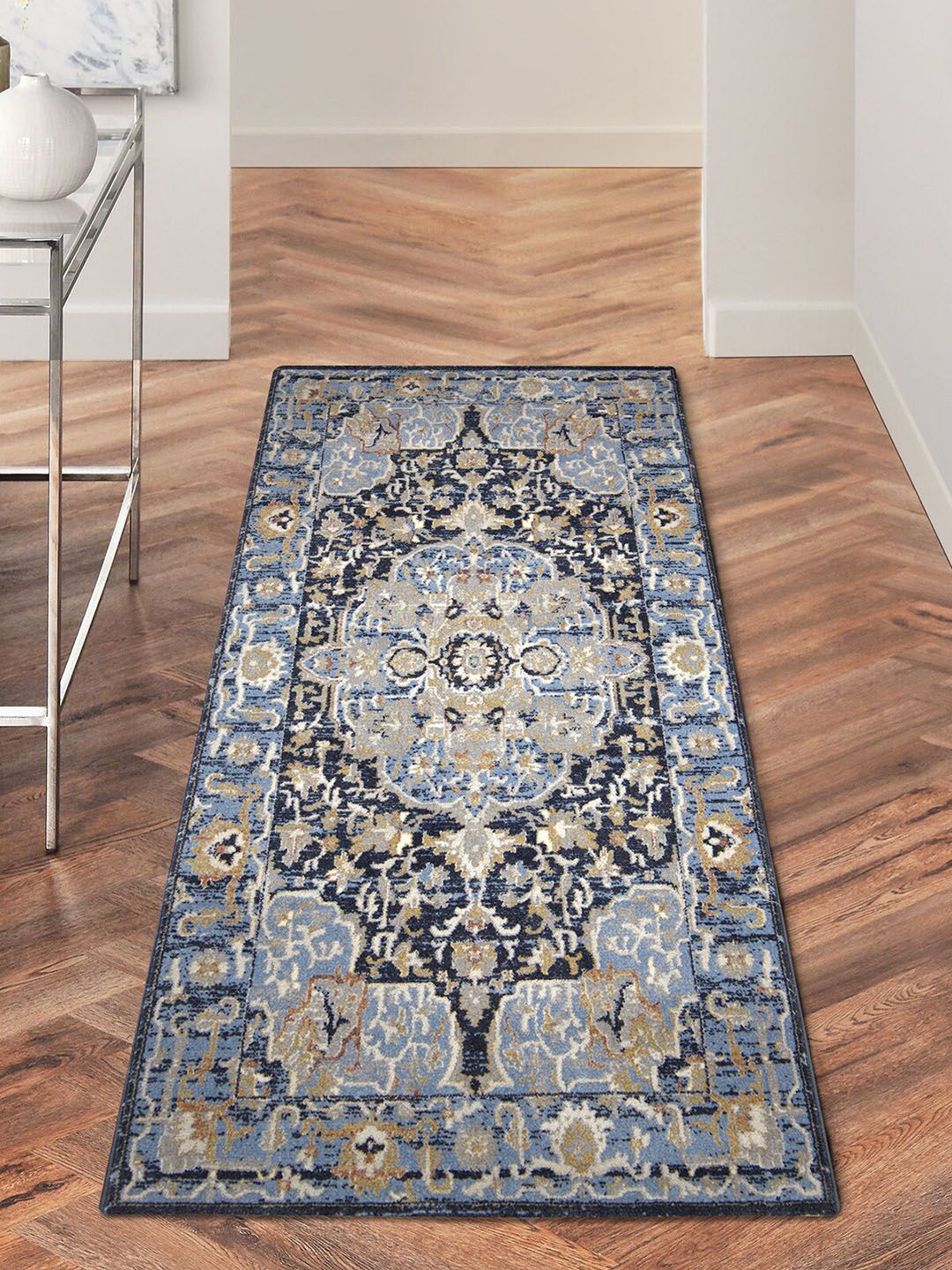 OBSESSIONS Blue Anti-static Polyester Floor Runner Price in India