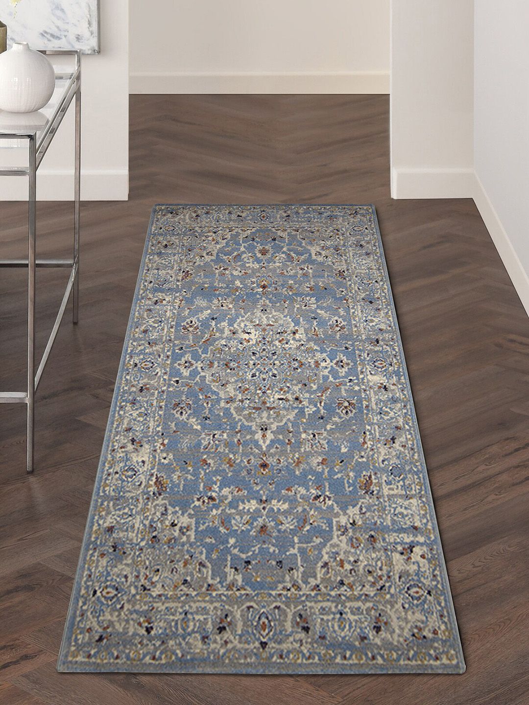 OBSESSIONS Blue & Beige Ethnic Anti-static Floor Runner Price in India
