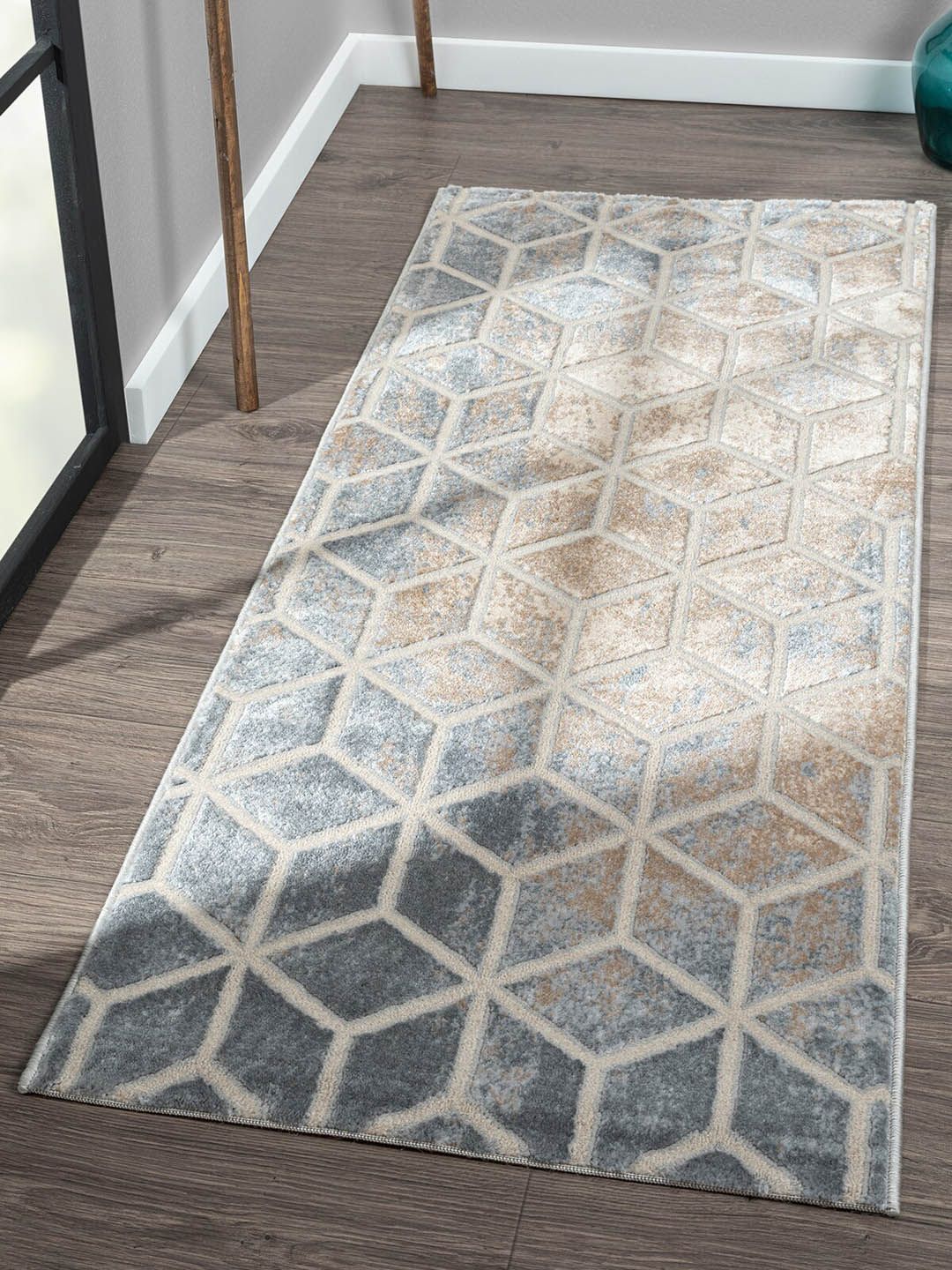 OBSESSIONS Blue & Beige Anti-Static Floor Runner Price in India
