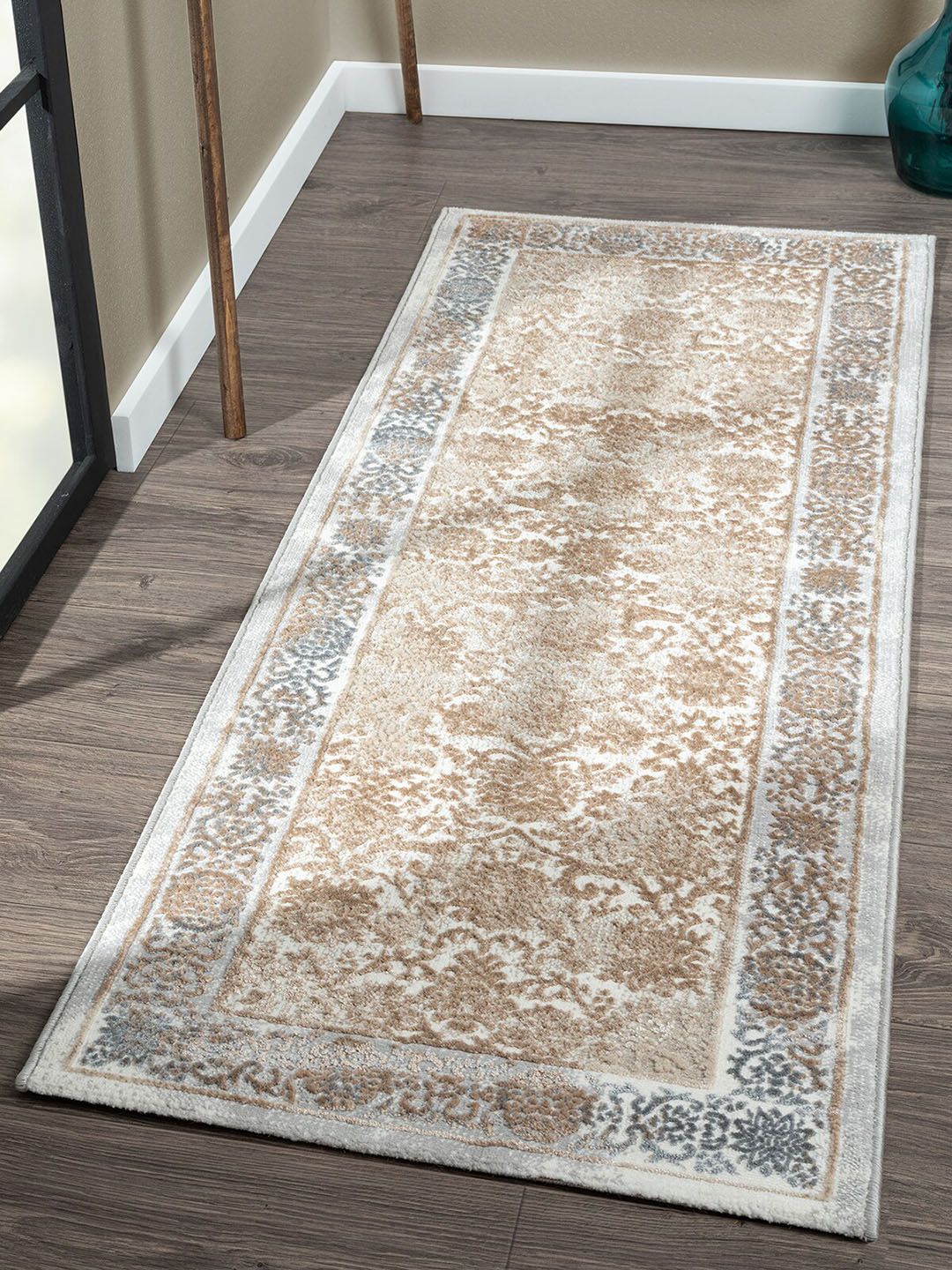 OBSESSIONS Beige & Brown Ethnic Motifs Anti-static Floor Runner Price in India