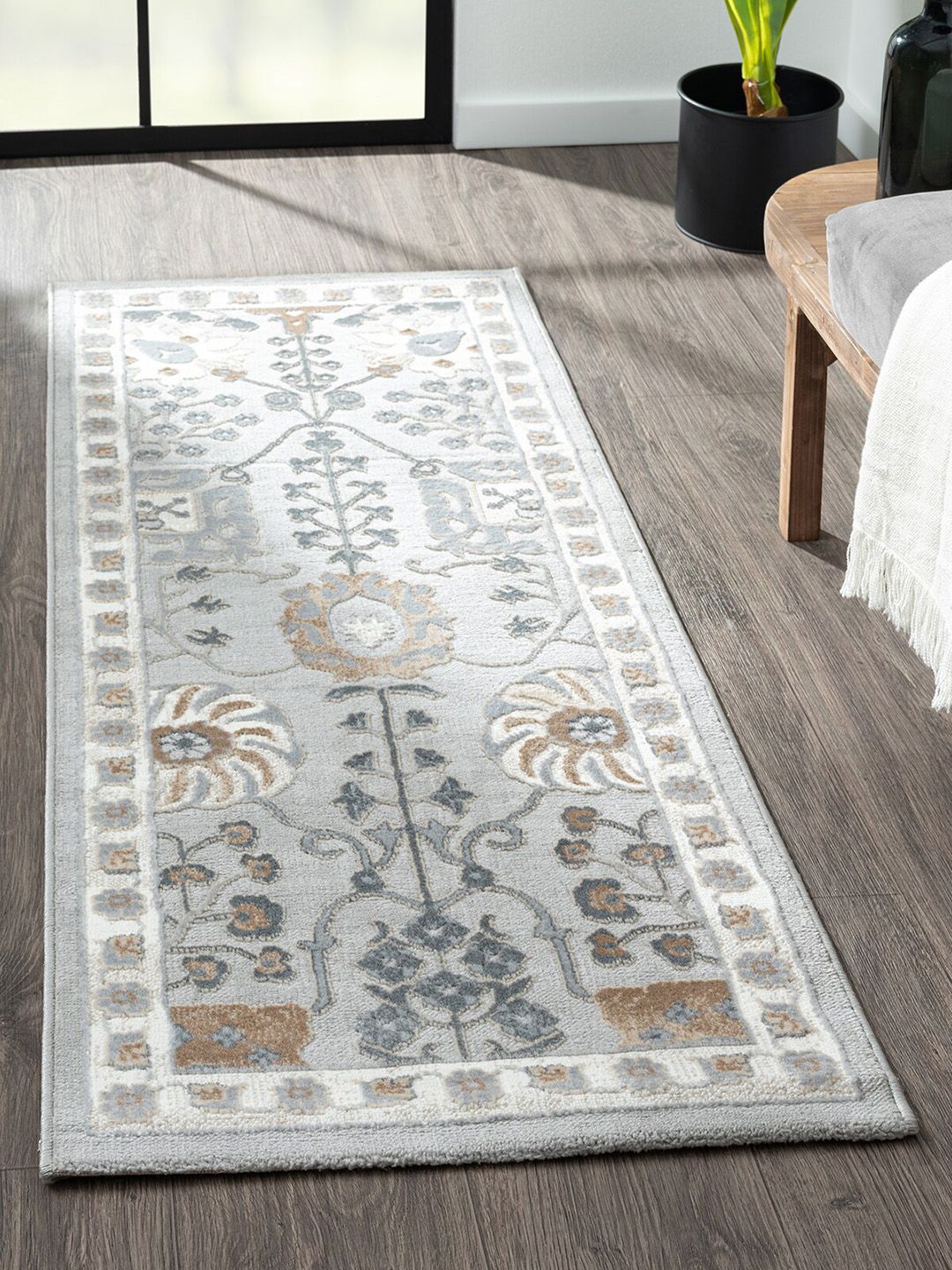 OBSESSIONS Grey Ethnic Motifs Anti Static Floor Runner Price in India