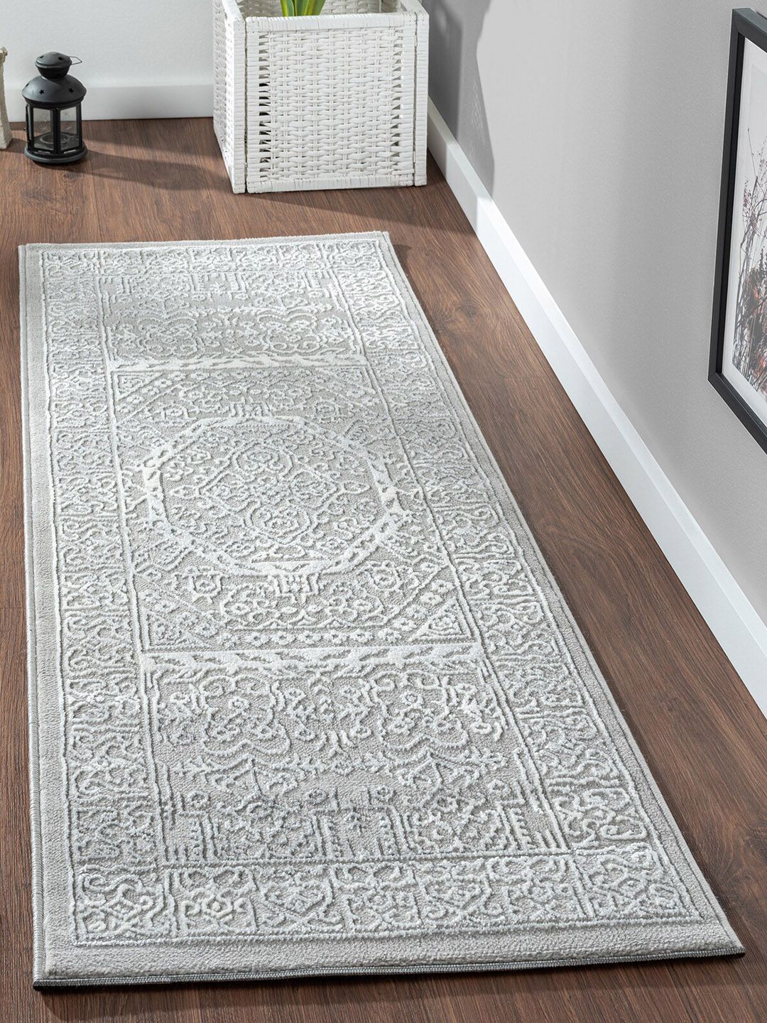 OBSESSIONS Grey Ethnic Motifs Anti-static Floor Runner Price in India