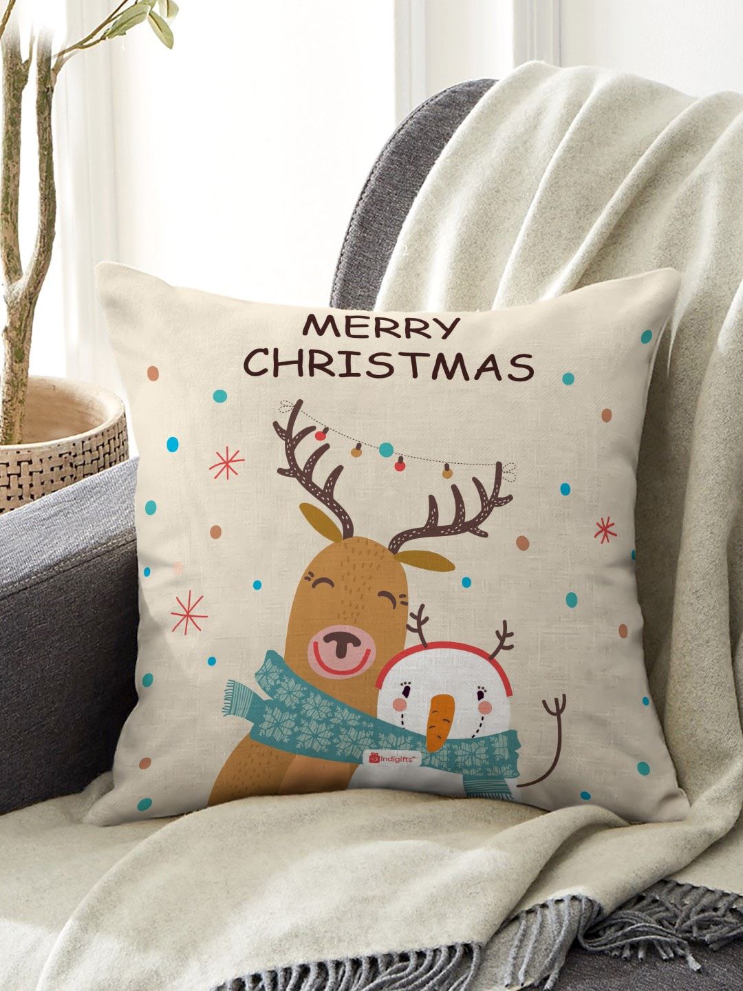 Indigifts White Merry Christmas Printed Satin Cushion Cover Price in India