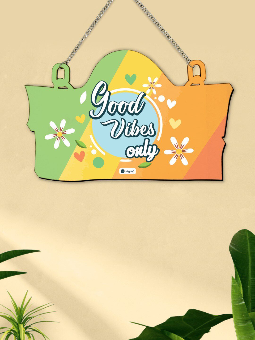 Indigifts Multicolored Welcome Sign Board for Home Good Vibes Only Printed Wall Hanging Price in India