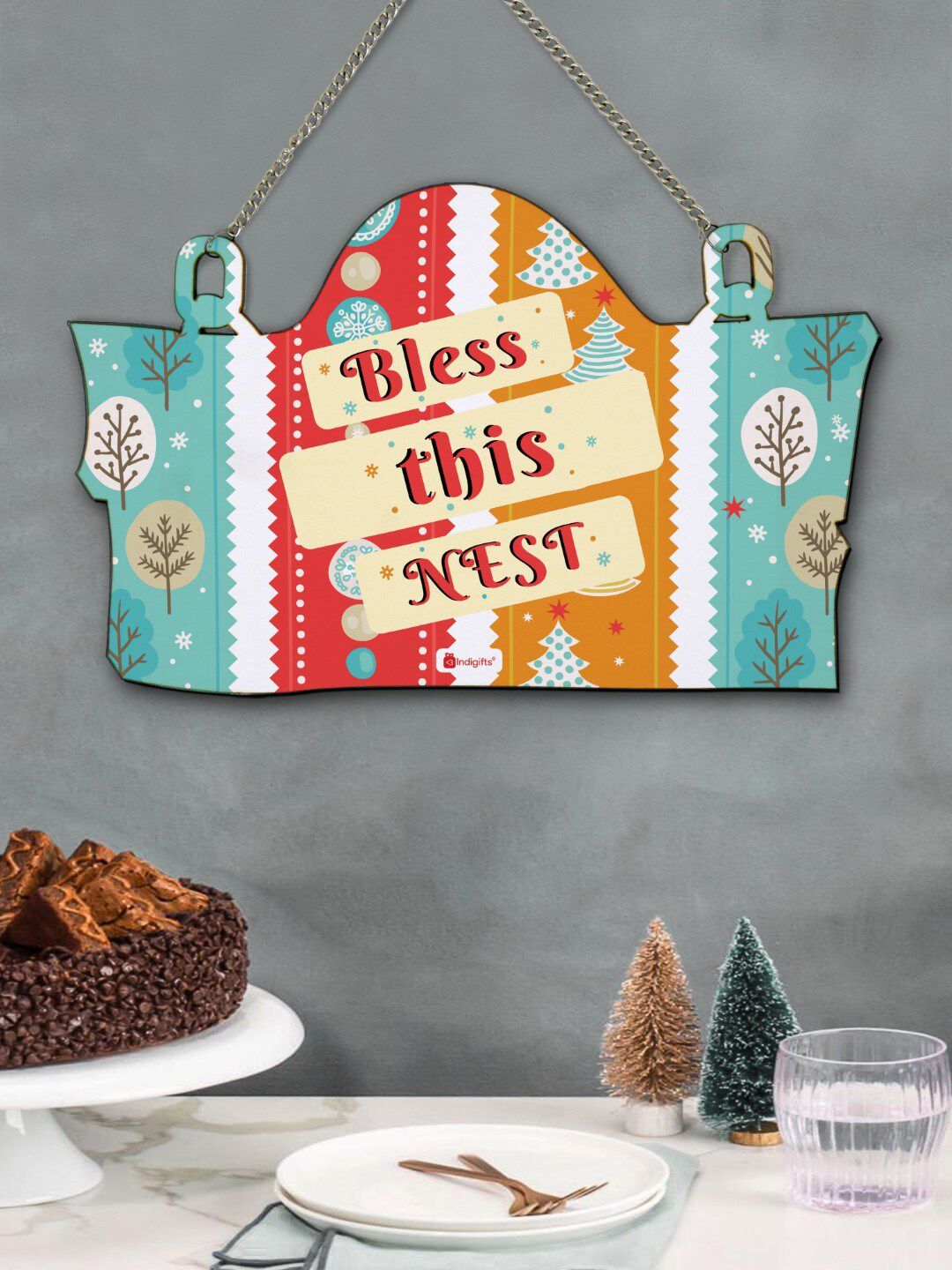 Indigifts Blue Christmas Wooden Printed Wall Hanging Price in India