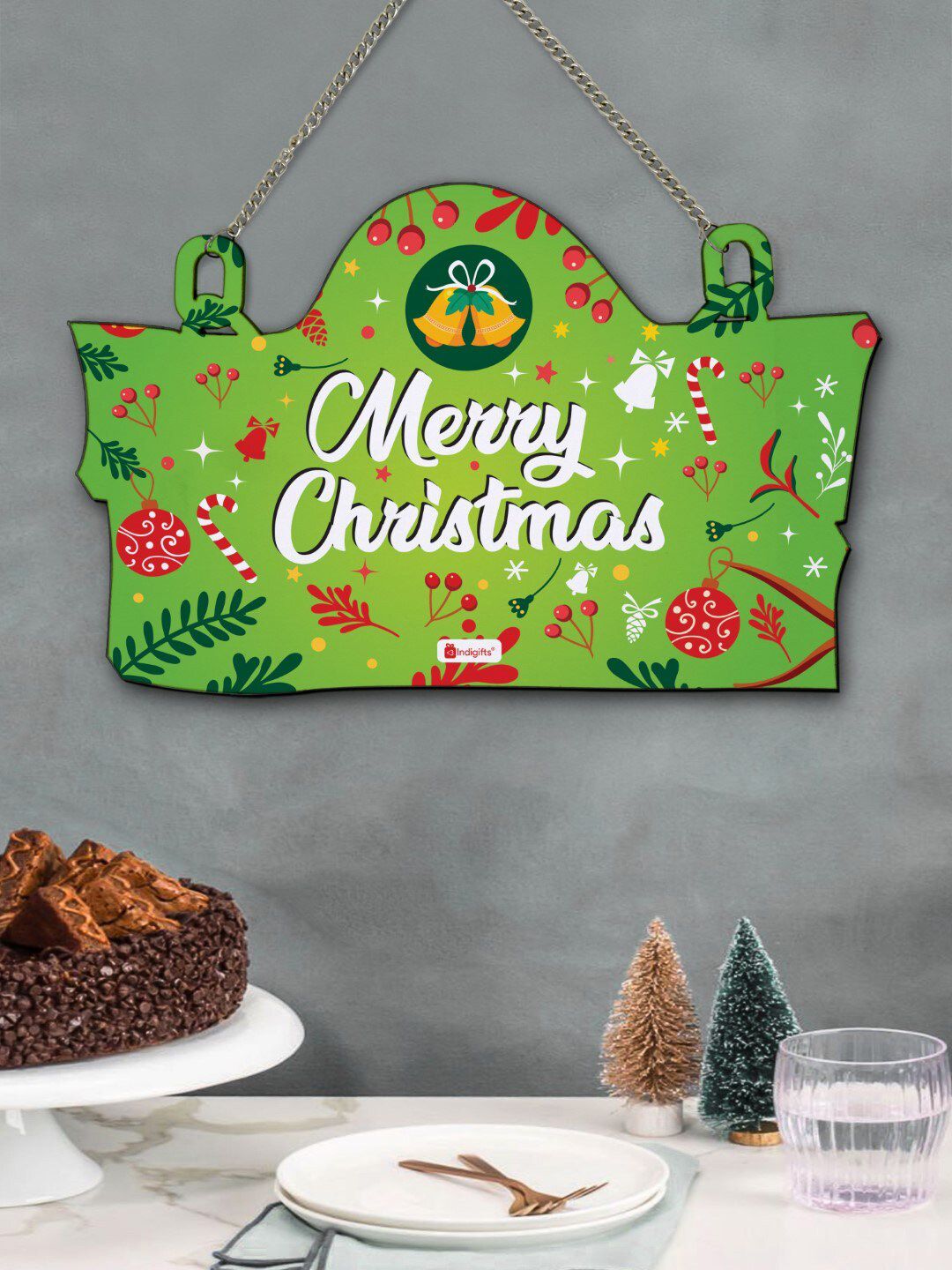 Indigifts Green Merry Christmas Wooden Mini Wall Hanging Price in India