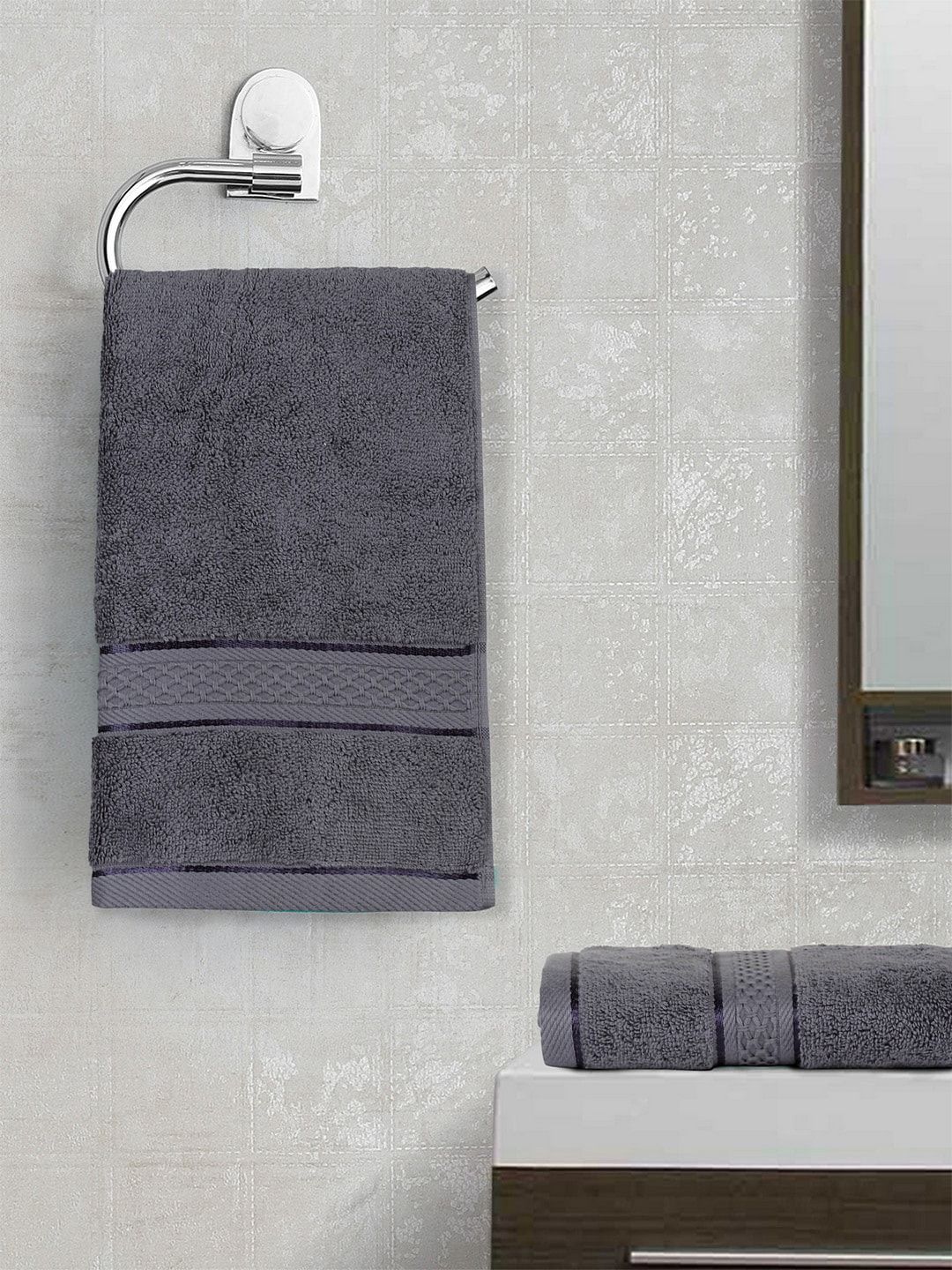 Trident Grey Set Of 2 Grey Solid 600 GSM Bath Towels Price in India