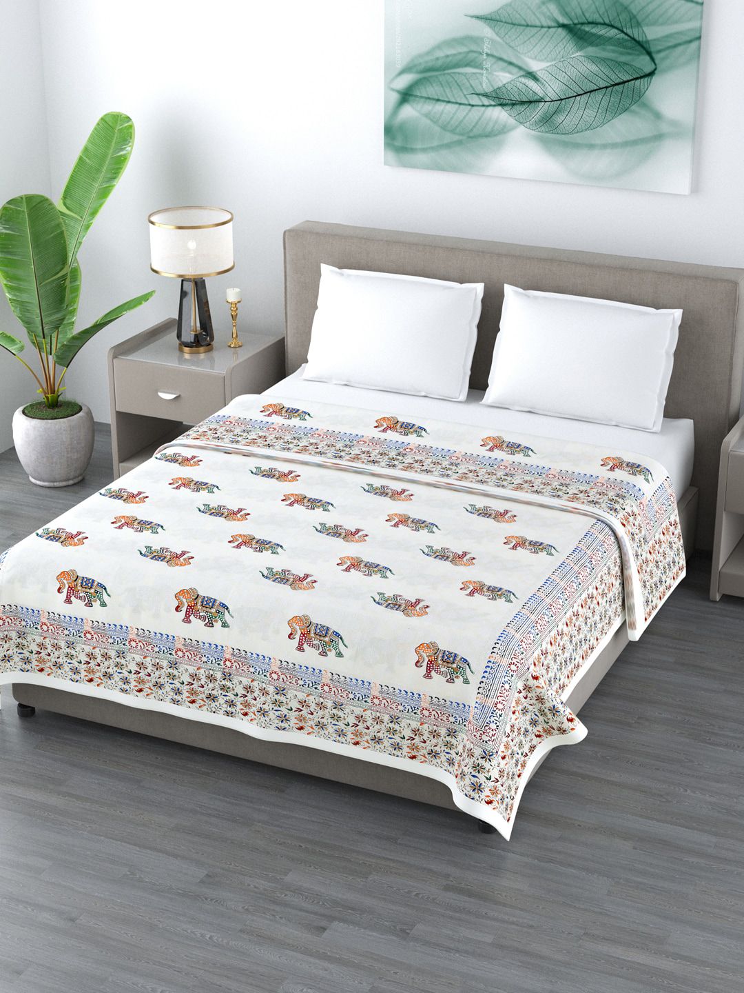 LIVING ROOTS White & Red Ethnic Motifs AC Room 210 GSM Double Bed Reversible Dohar Price in India