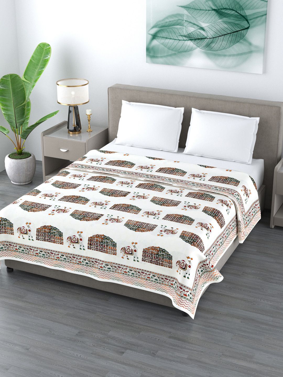 LIVING ROOTS White & Red Ethnic Motifs Reversible AC Room Cotton 210 GSM Double Bed Dohar Price in India