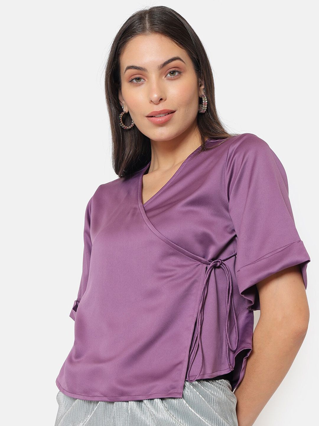 Saaki Women Purple Solid Wrap Top Price in India