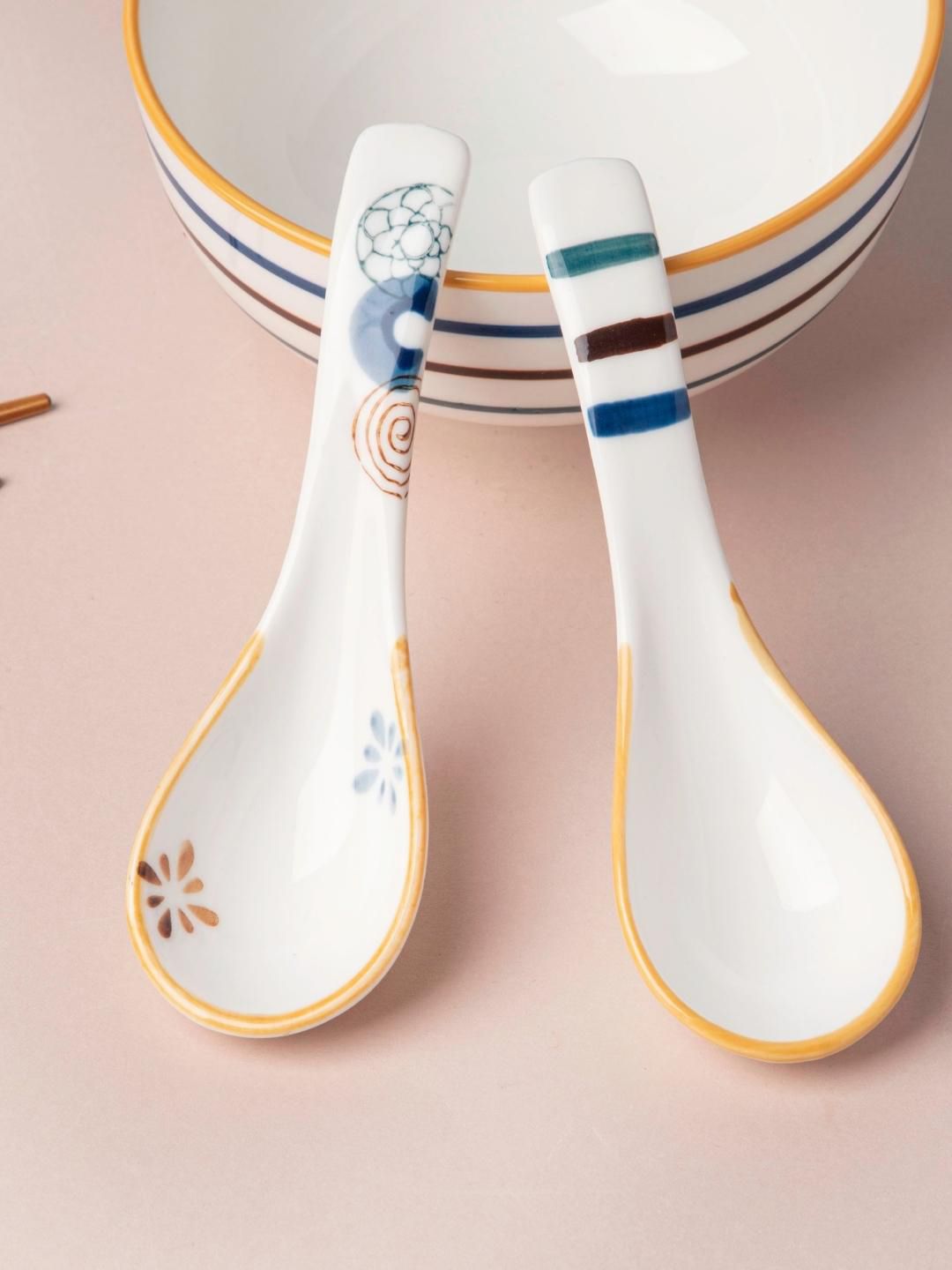 Nestasia White & Yellow Feliz Ceramic Soup Spoon Price in India