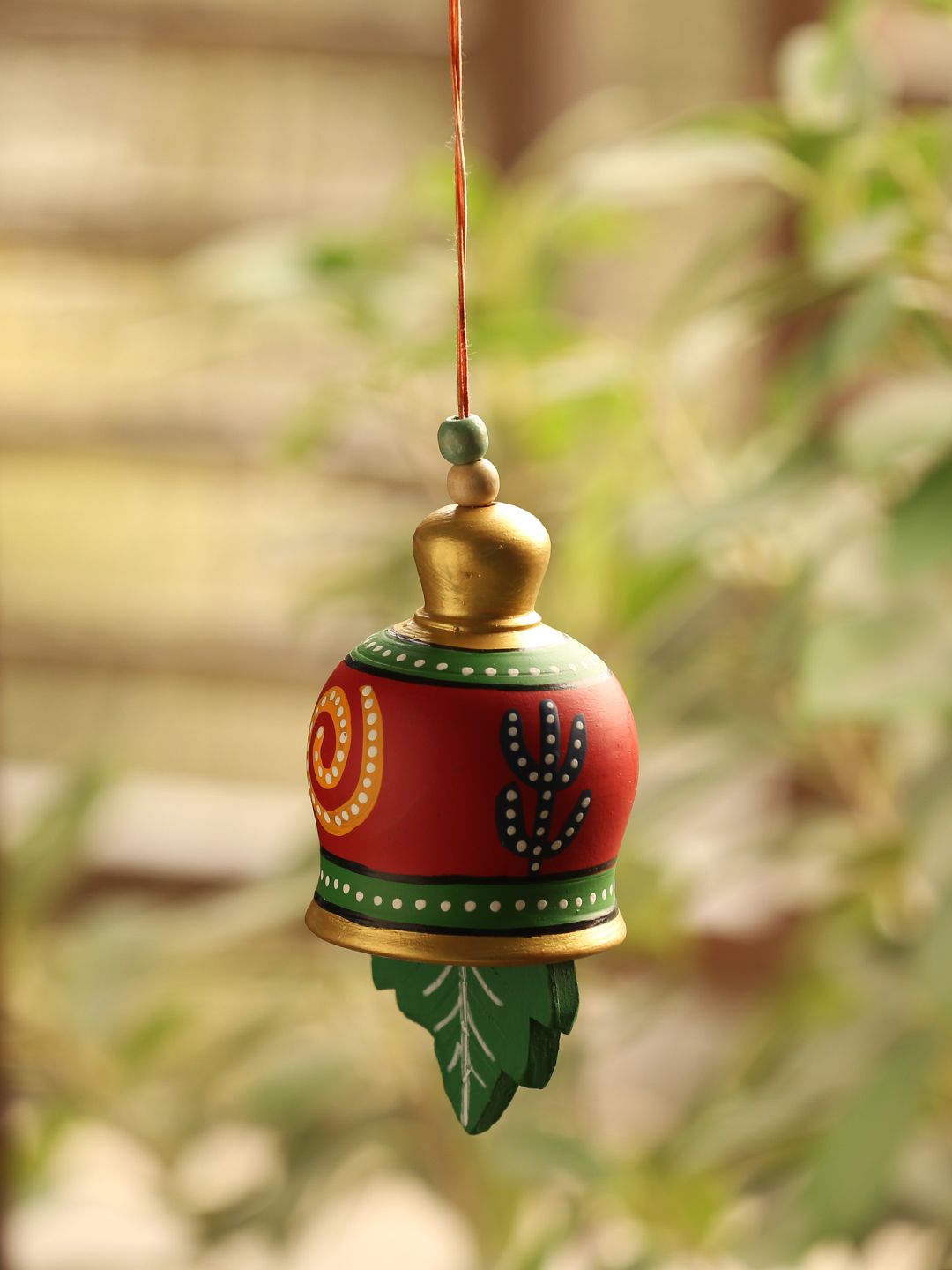 ExclusiveLane Red & Green Terracotta Handpainted Bell Decorative Hanging In Terracotta Price in India