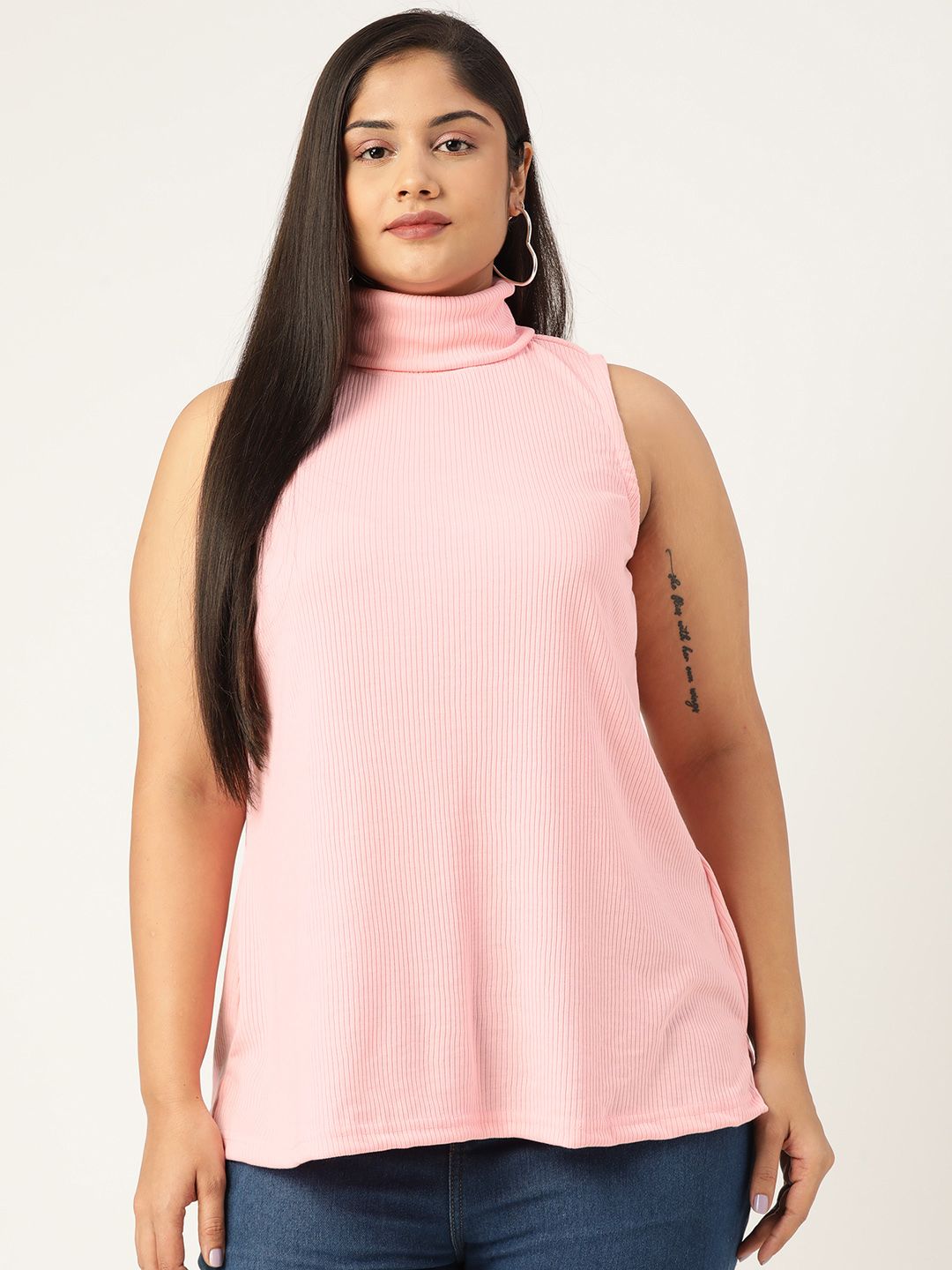theRebelinme Pink Solid Plus Size Cotton Top Price in India