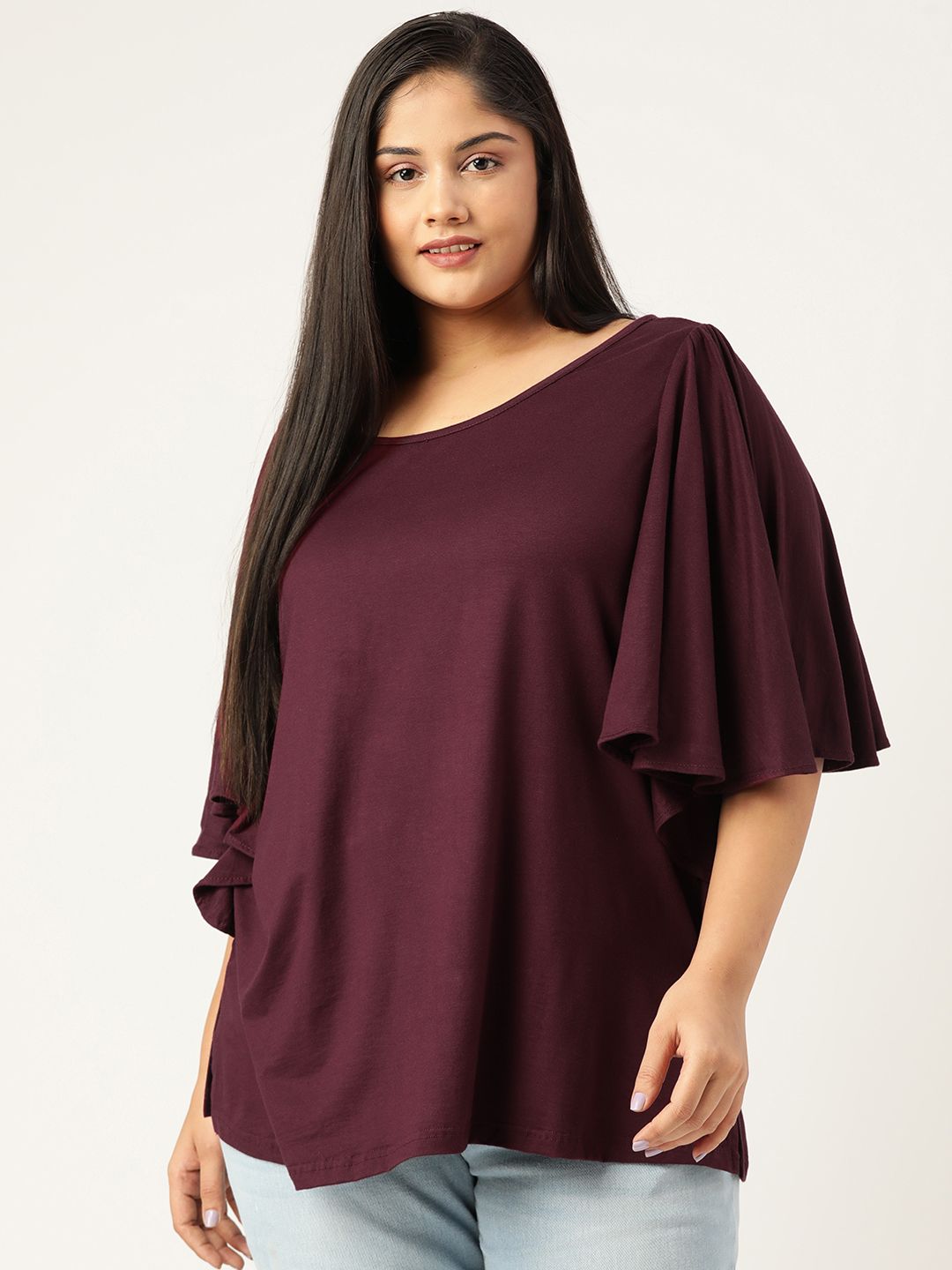 theRebelinme Burgundy Solid Plus Size Top Price in India