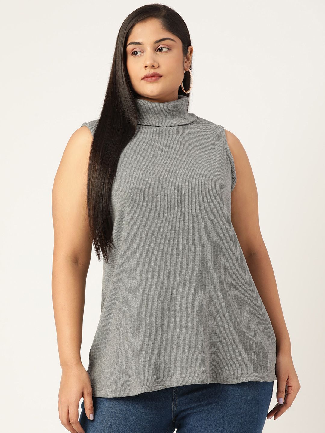 theRebelinme Grey Solid Plus Size Cotton Top Price in India
