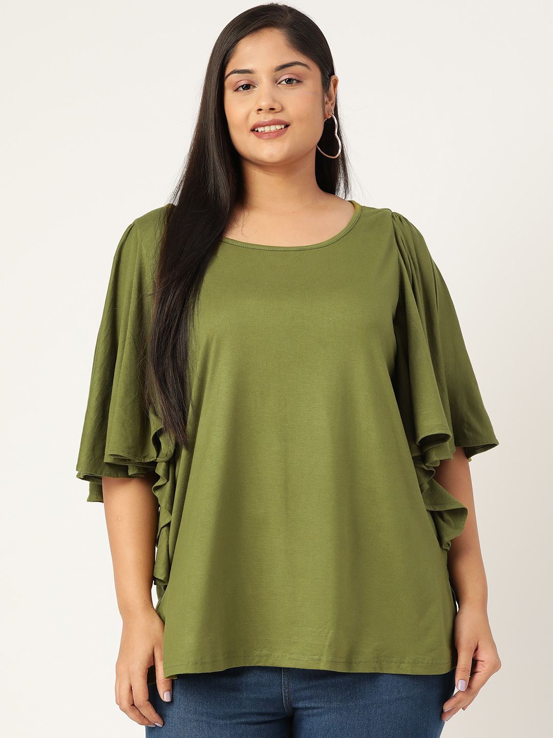 theRebelinme Green Solid Plus Size Top Price in India