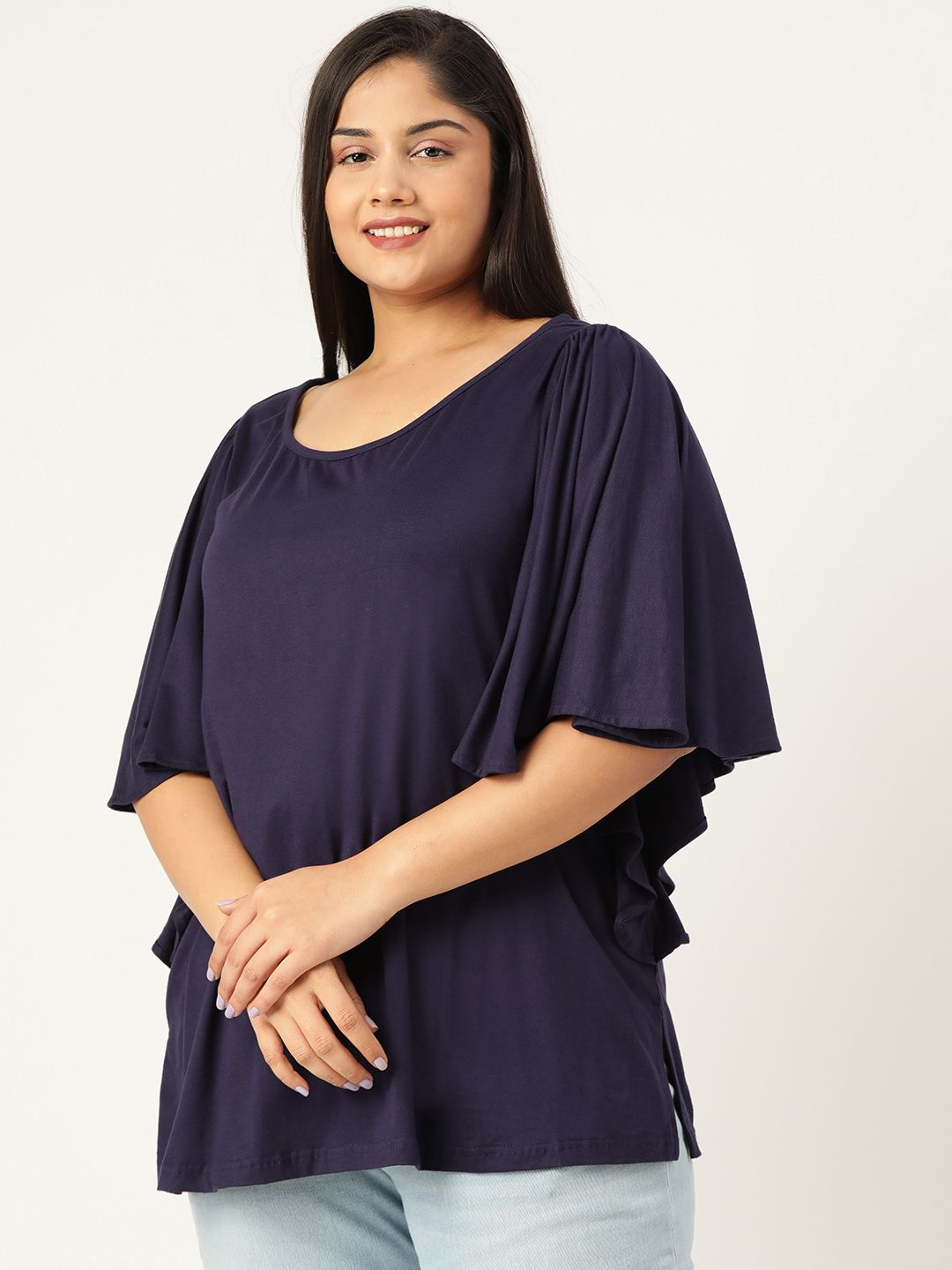 theRebelinme Plus Size Navy Blue Solid Top Price in India