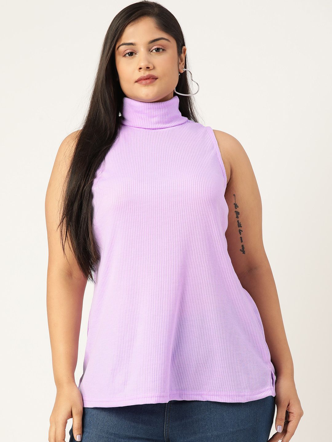 theRebelinme Lavender Solid Plus Size Cotton Top Price in India