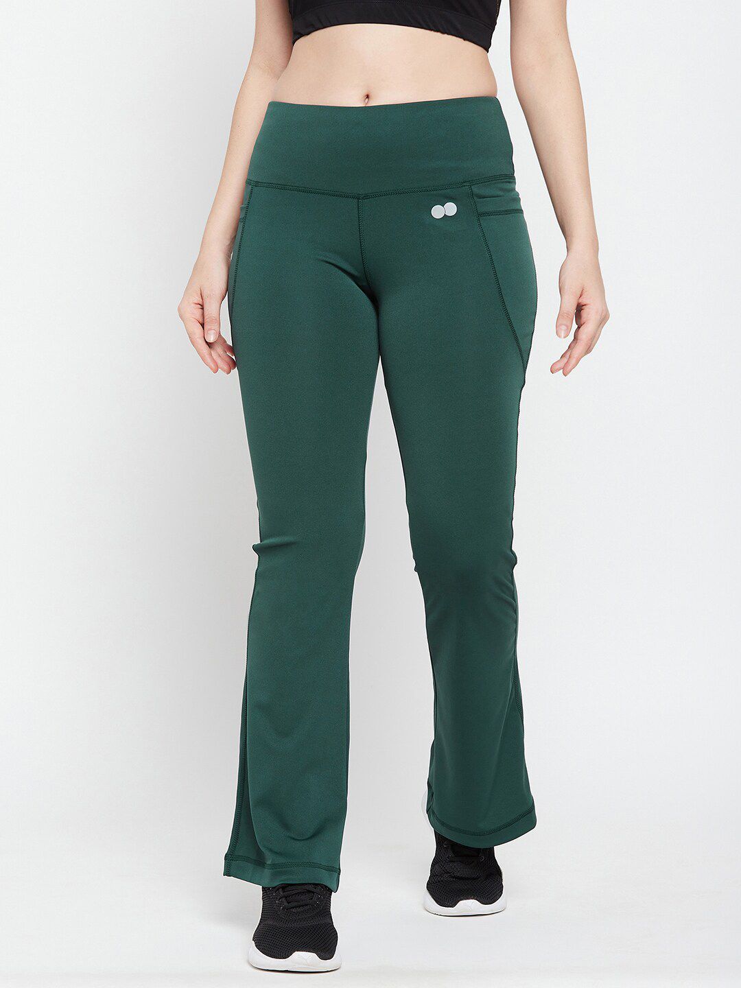 Clovia Women Green Solid Comfort-Fit High Waist Flared Yoga Pants Price in India