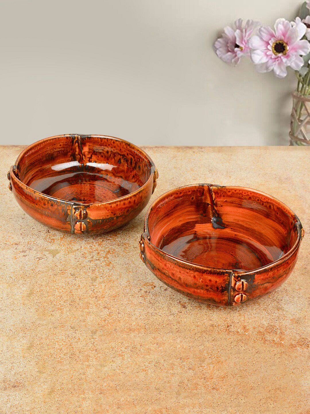 StyleMyWay Set Of 2 Studio Pottery Hand Glazed Ceramic Snacks Serving Bowls Price in India
