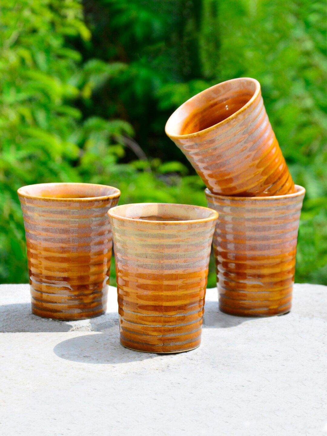 StyleMyWay Mustard Handcrafted Solid Ceramic Glossy Kulladhs Set of Cups And Mugs Price in India