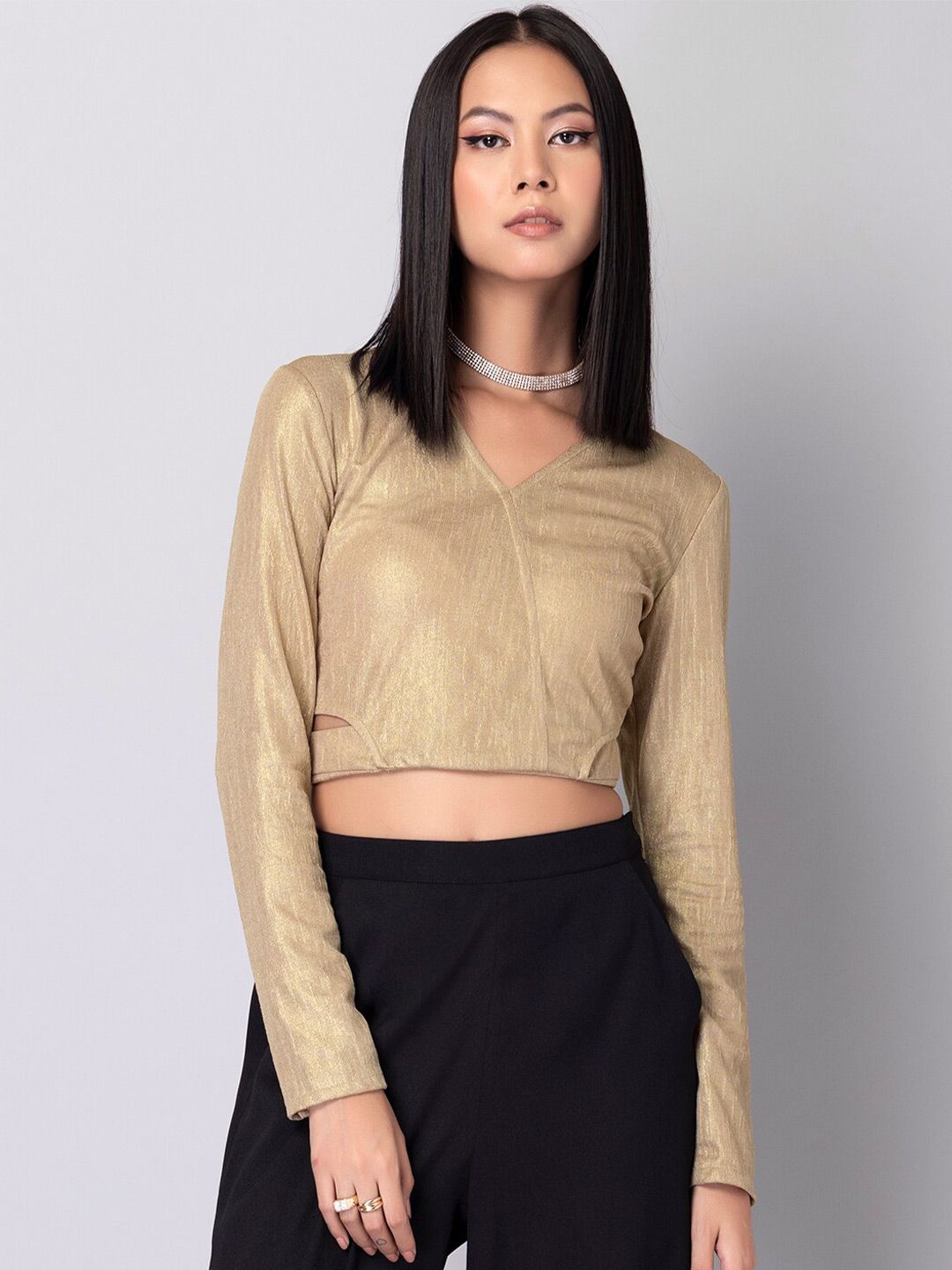 FabAlley Women Gold Crop Top Price in India