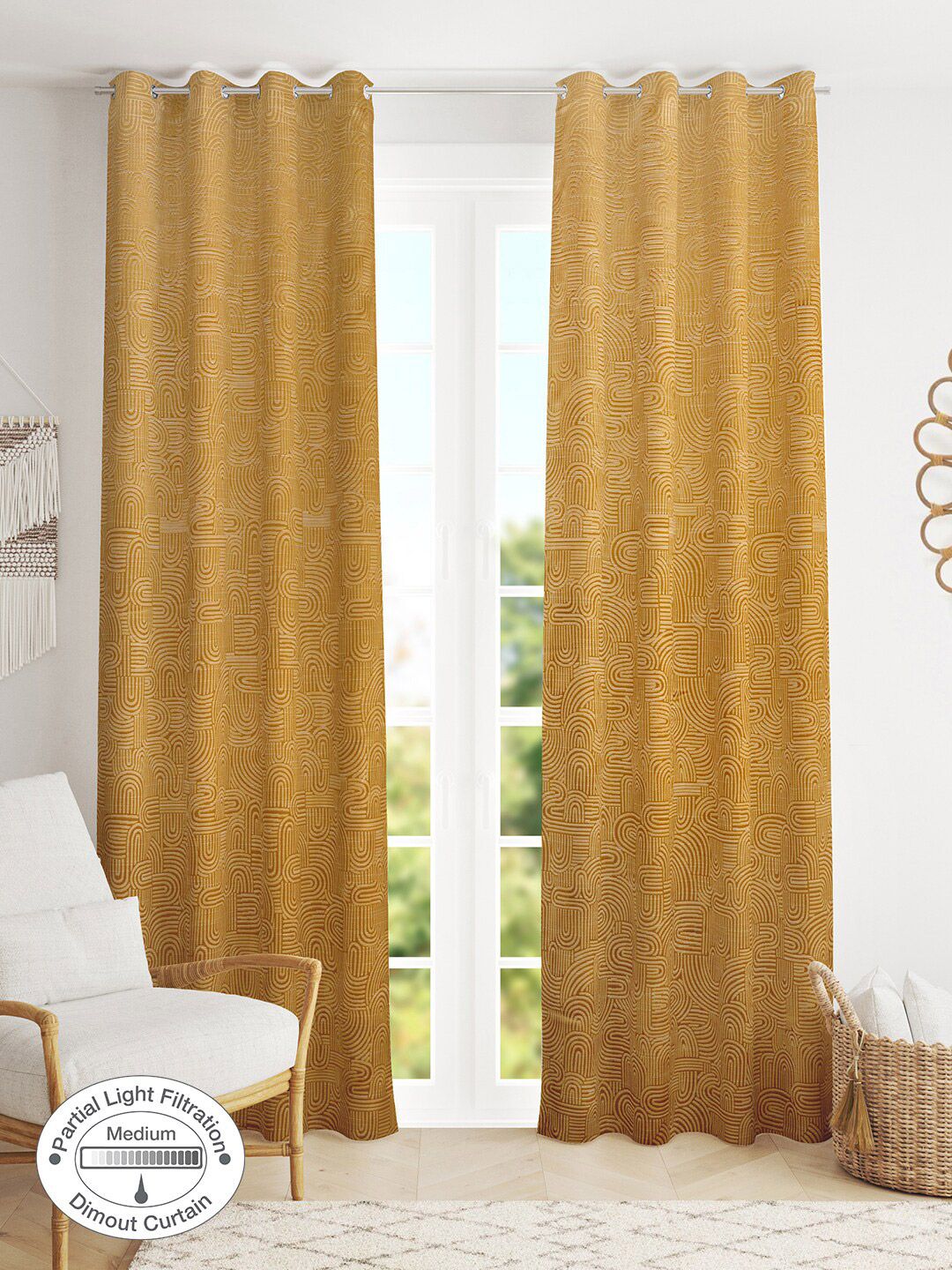 HomeTown Mustard Set of 2 Room Darkening Long Door Curtain Price in India