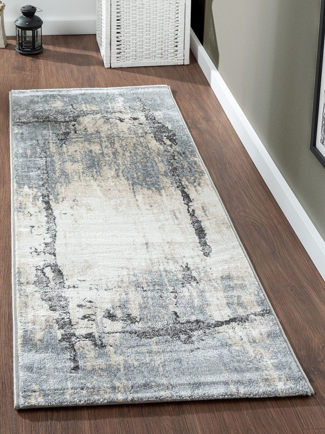 OBSESSIONS Beige & Grey Abstract Anti-static Runner Price in India