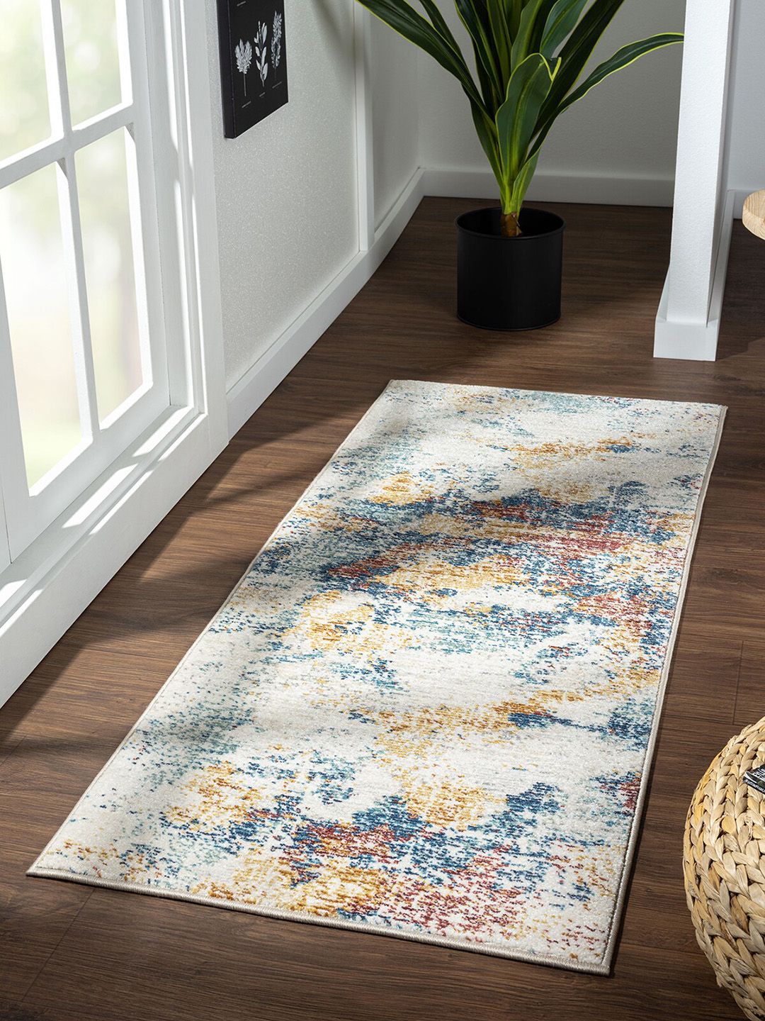 OBSESSIONS Beige Colored & Blue Abstract Floor Runners Price in India