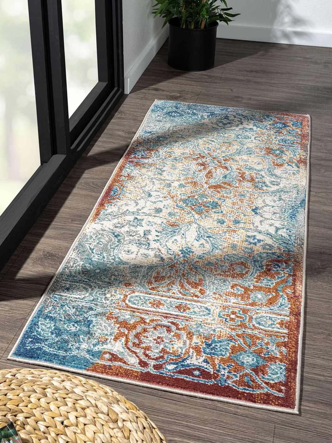 OBSESSIONS Blue & Brown Ethnic Motifs Floor Runners Price in India