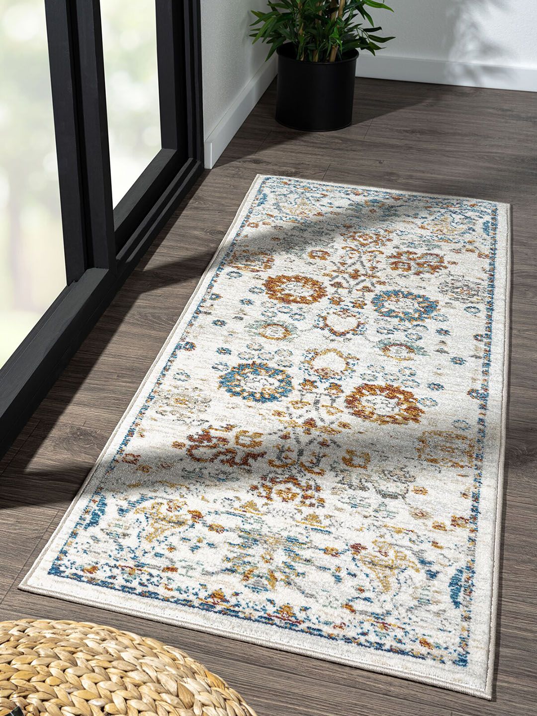 OBSESSIONS Beige & Blue Rectangle Floor Runners Price in India