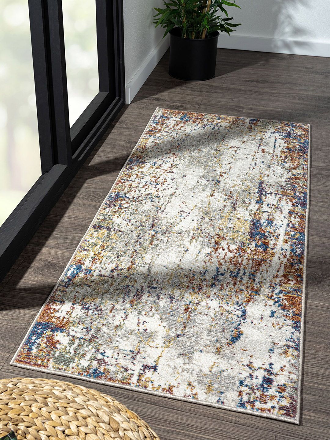 OBSESSIONS Beige Abstract Floor Runner Price in India