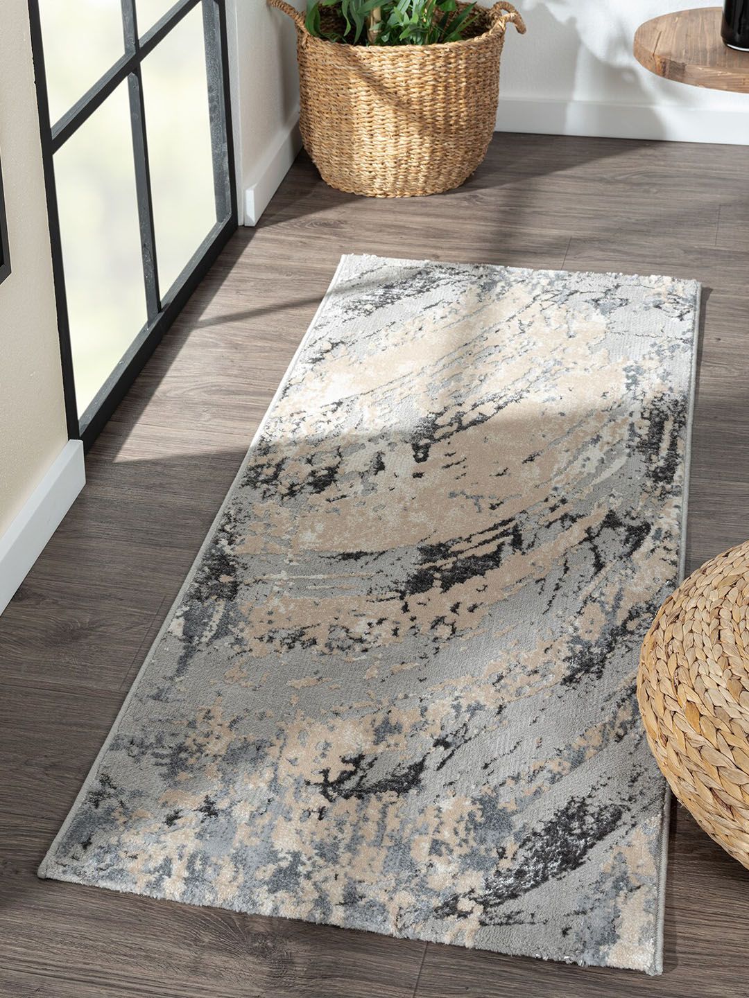 OBSESSIONS Grey Abstract Rectangle Floor Runners Price in India