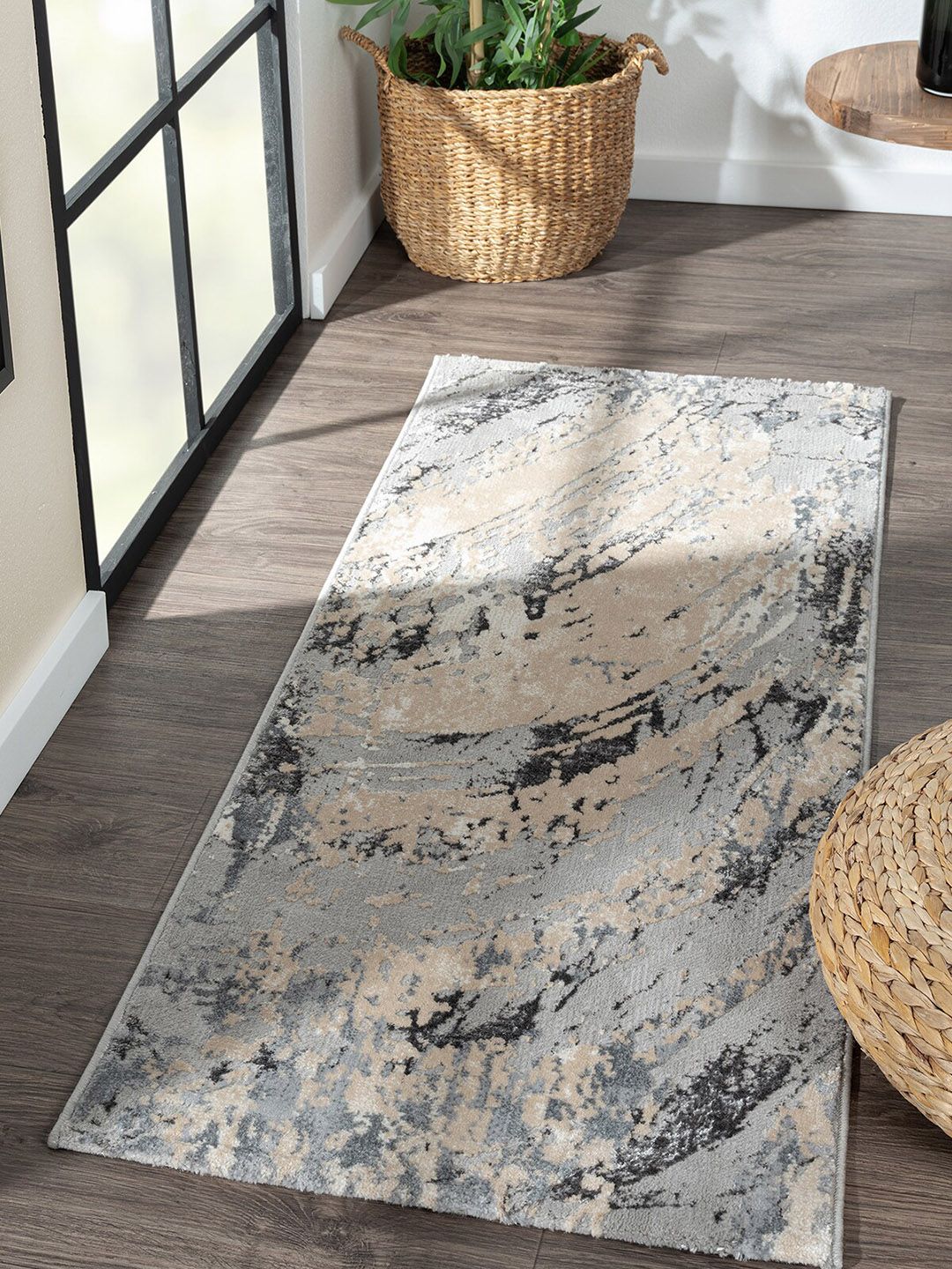 OBSESSIONS Grey & Beige Colored Abstract Floor Runners Price in India