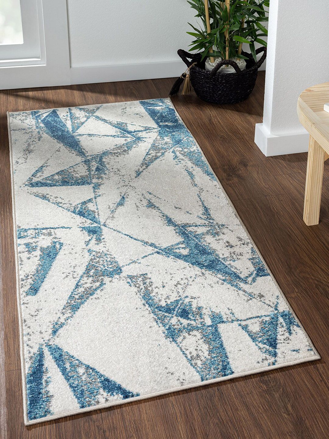 OBSESSIONS Beige & Blue Geometric Floor Runner Price in India