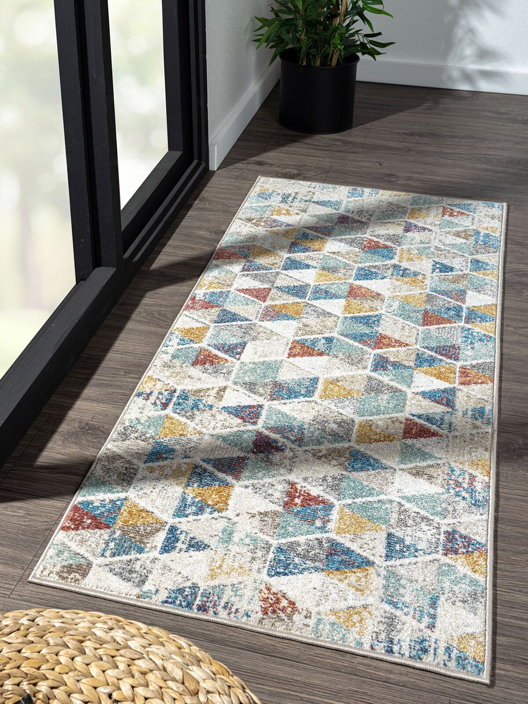 OBSESSIONS Brown Geometric Floor Runner Price in India