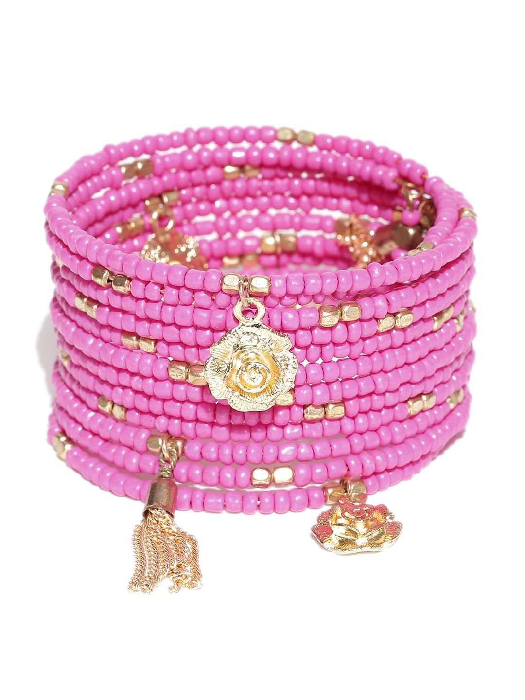 Blueberry Pink Beaded Coiled Bracelet Price in India