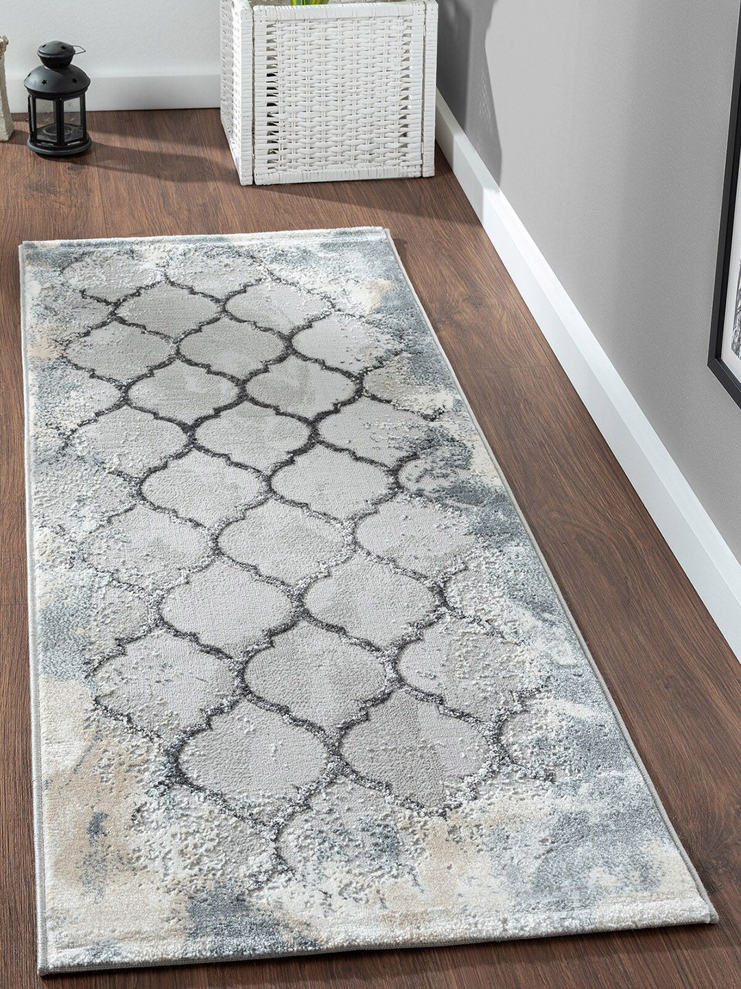 OBSESSIONS Grey Abstract Rectangle Anti Static Floor Runners Price in India