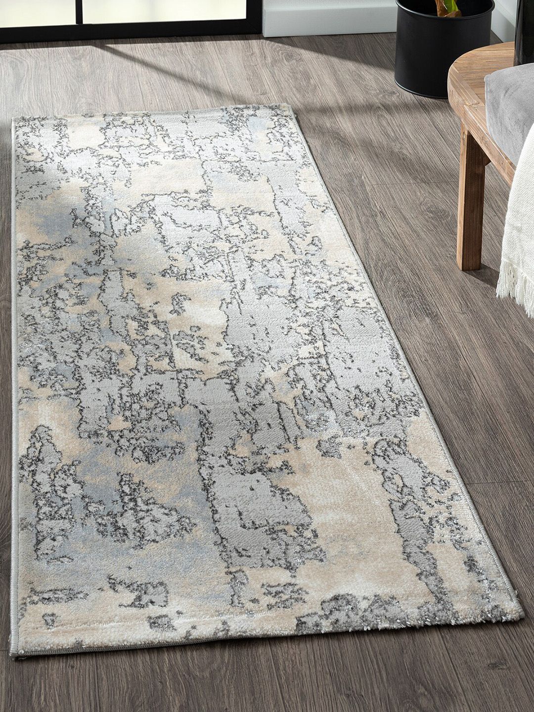 OBSESSIONS Grey & Beige Abstract Anti Static Floor Runners Price in India