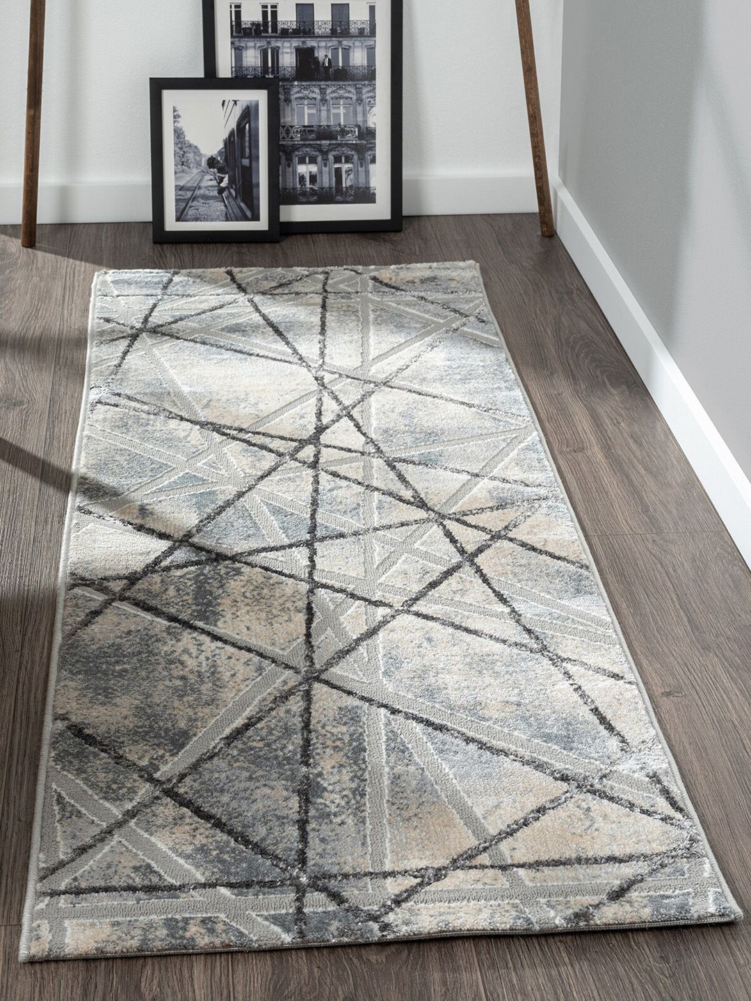 OBSESSIONS Grey & Black Anti-static Polypropylene Floor Runner Price in India