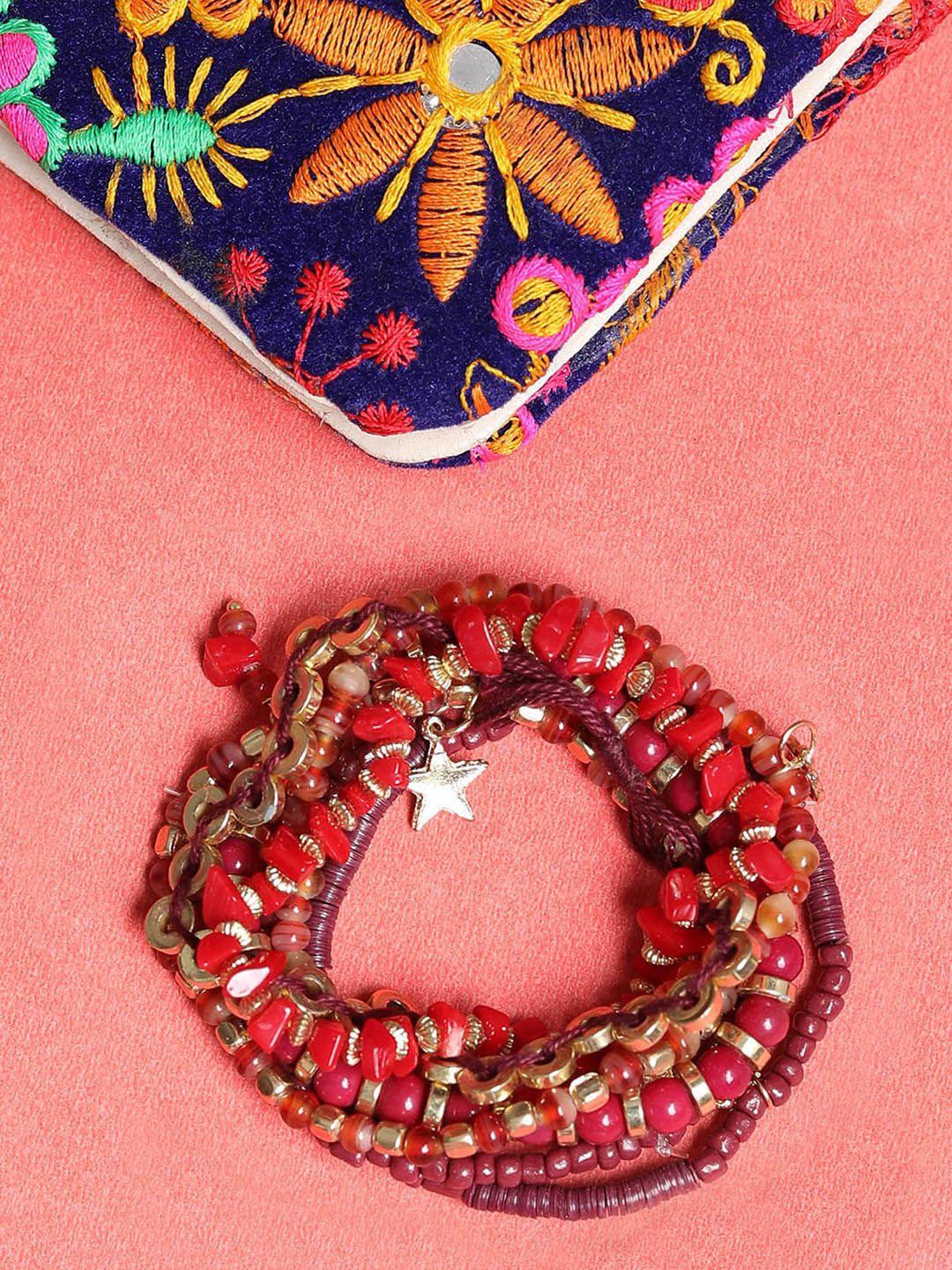 Blueberry Set of 7 Red & Gold-Toned Bracelets Price in India