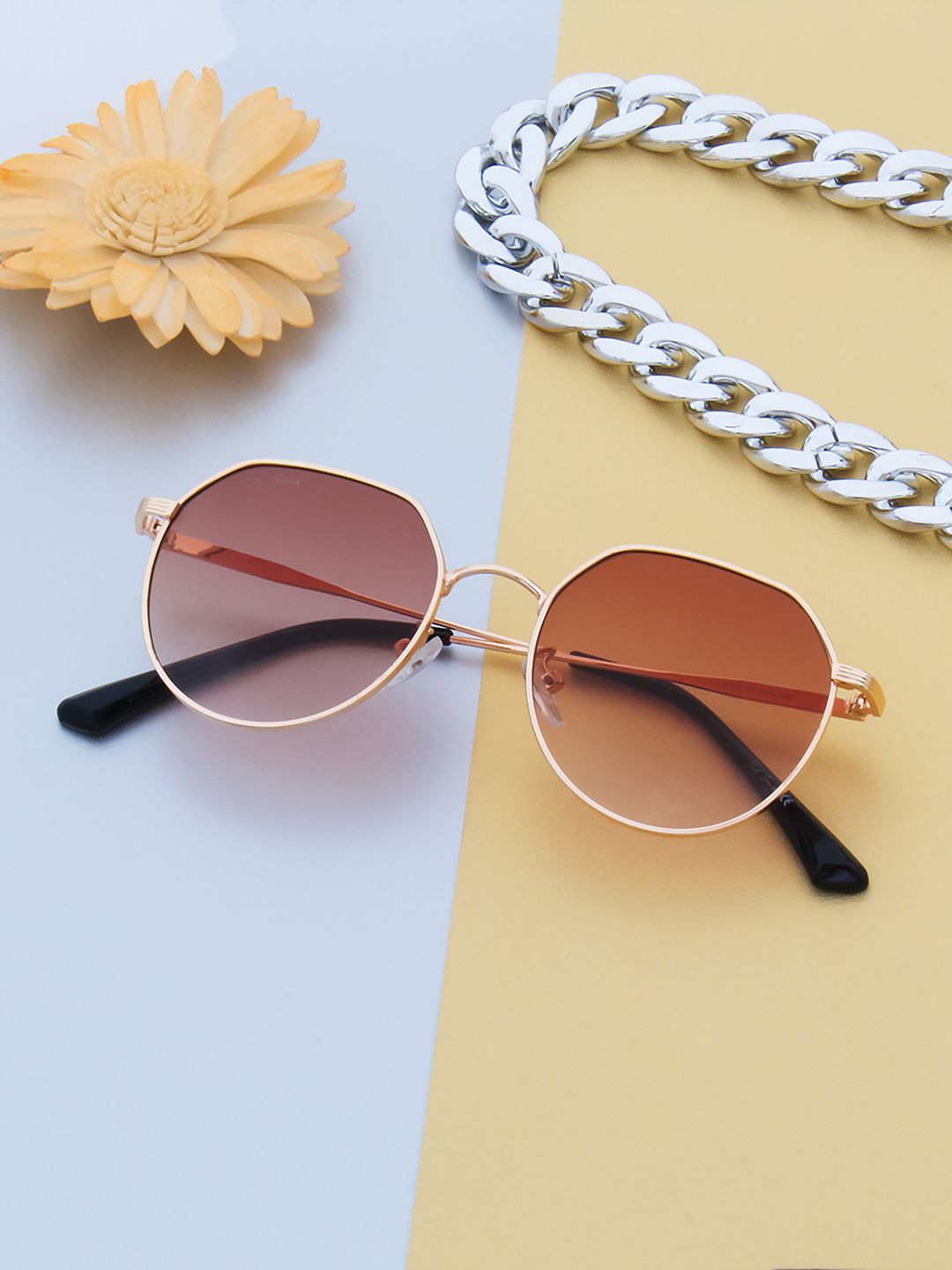 Ted Smith Round Sunglasses with UV Protected Lens Twoway_C3-Brown