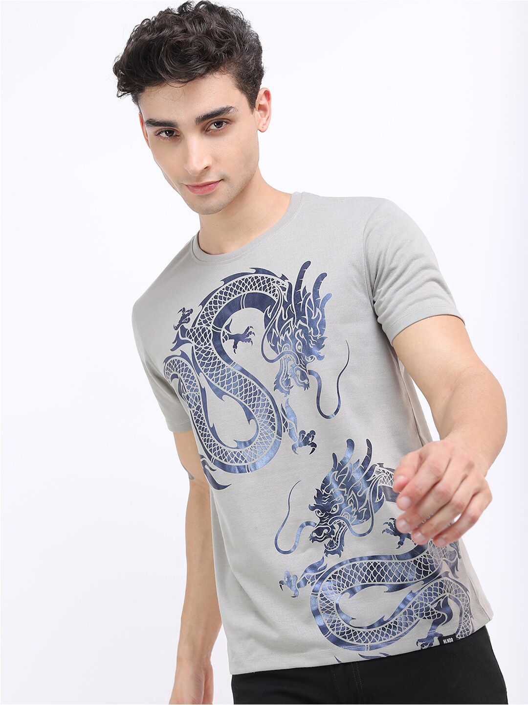 HIGHLANDER Men Grey Printed Slim Fit T-shirt