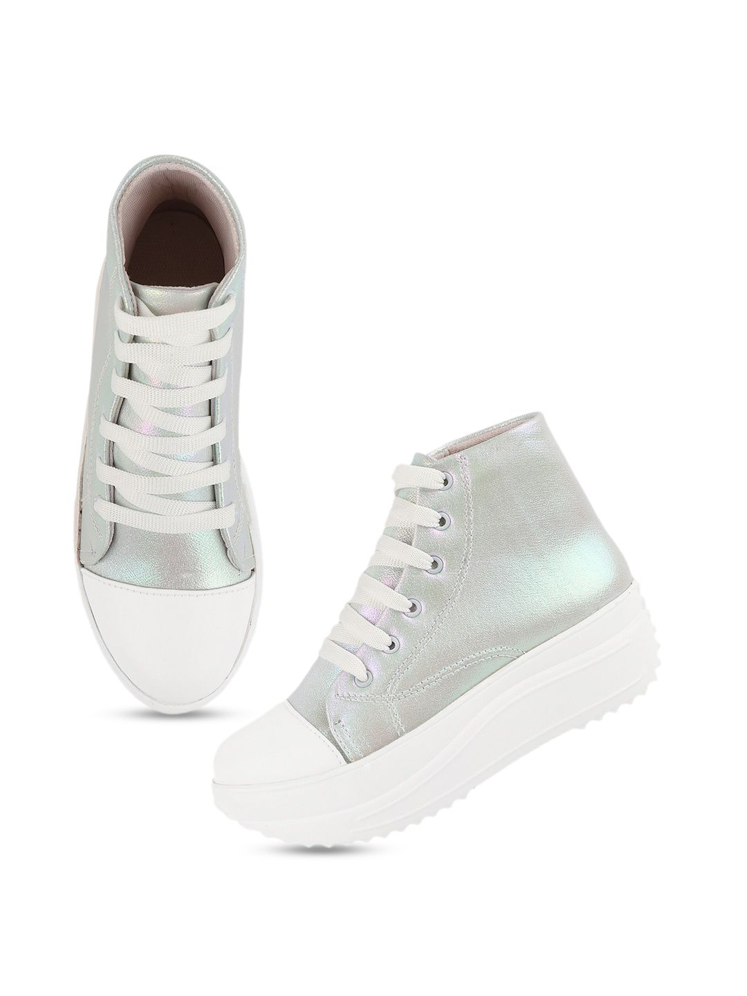 Shoetopia Women Green Colourblocked High-Top Driving Shoes Price in India